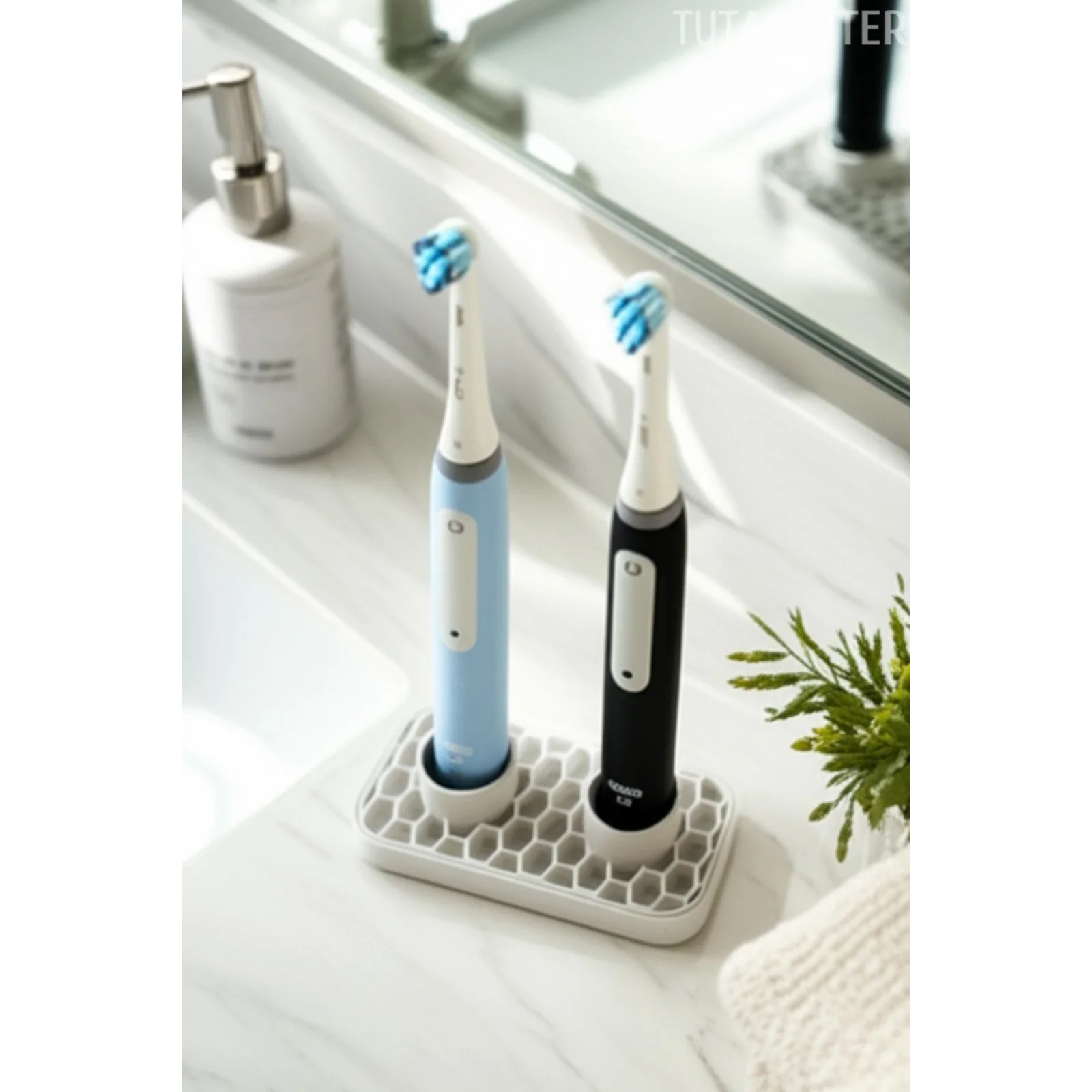 Tahliyeli Elektrikli Diş Fırçası Tutucu (Şarjlı Diş Fırçası Tutucu Stand 2 Bölmeli)