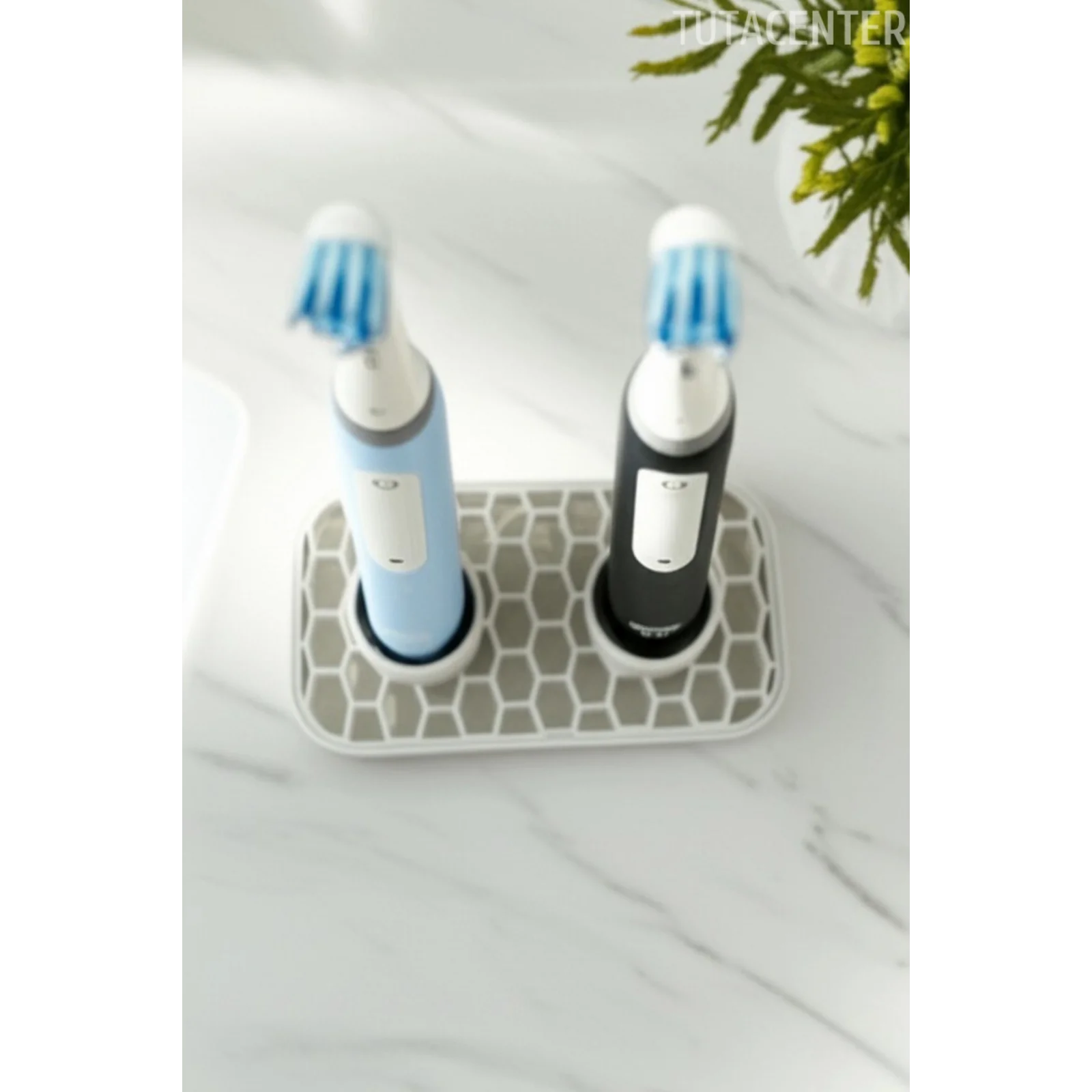 Tahliyeli Elektrikli Diş Fırçası Tutucu (Şarjlı Diş Fırçası Tutucu Stand 2 Bölmeli)