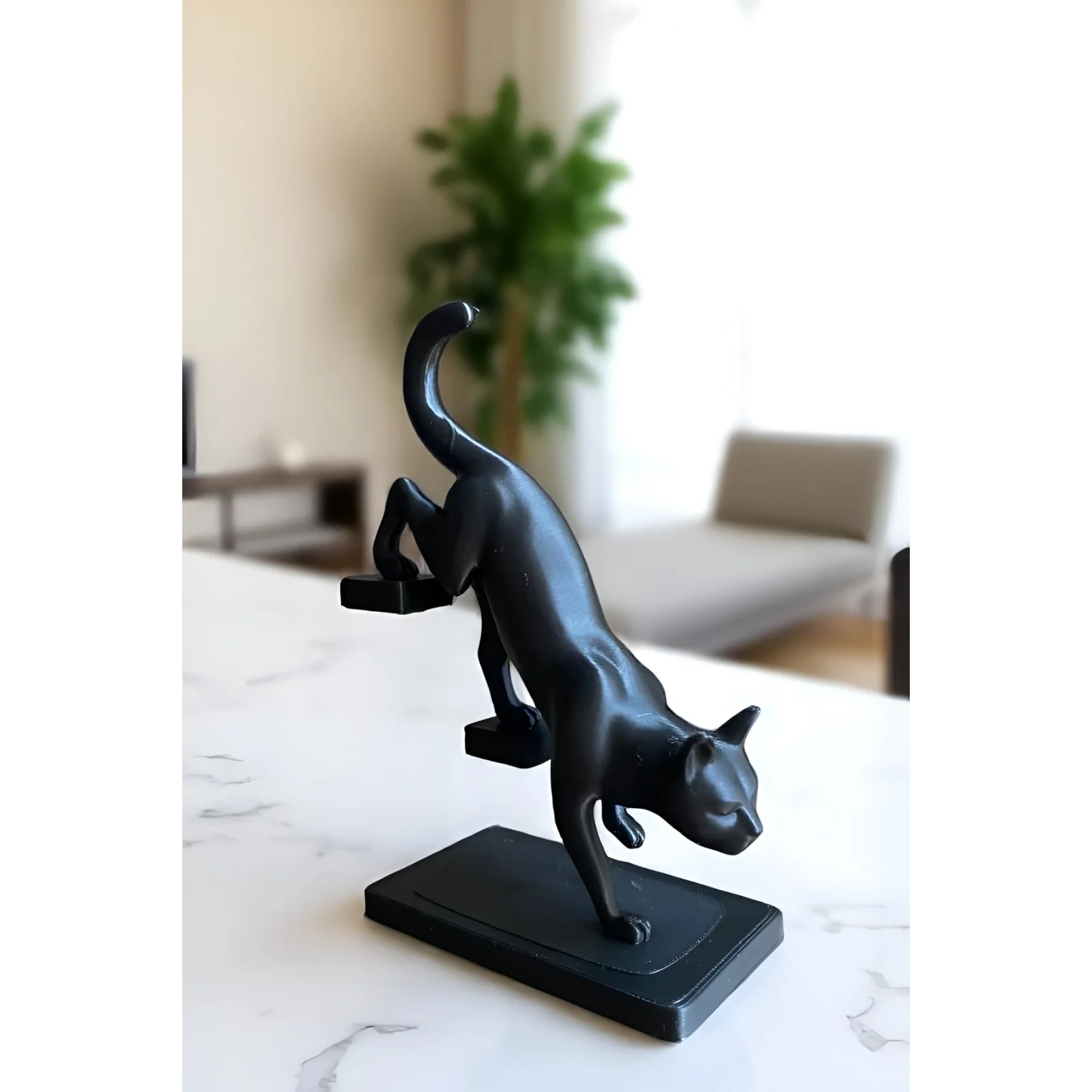 SİNSİ KEDİ BİBLO, DEKORATİF MERDİVENDEN İNEN KEDİ FİGÜRÜ, HAYVAN BİBLO