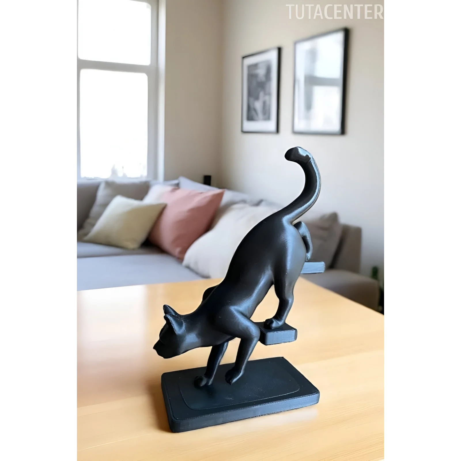 SİNSİ KEDİ BİBLO, DEKORATİF MERDİVENDEN İNEN KEDİ FİGÜRÜ, HAYVAN BİBLO