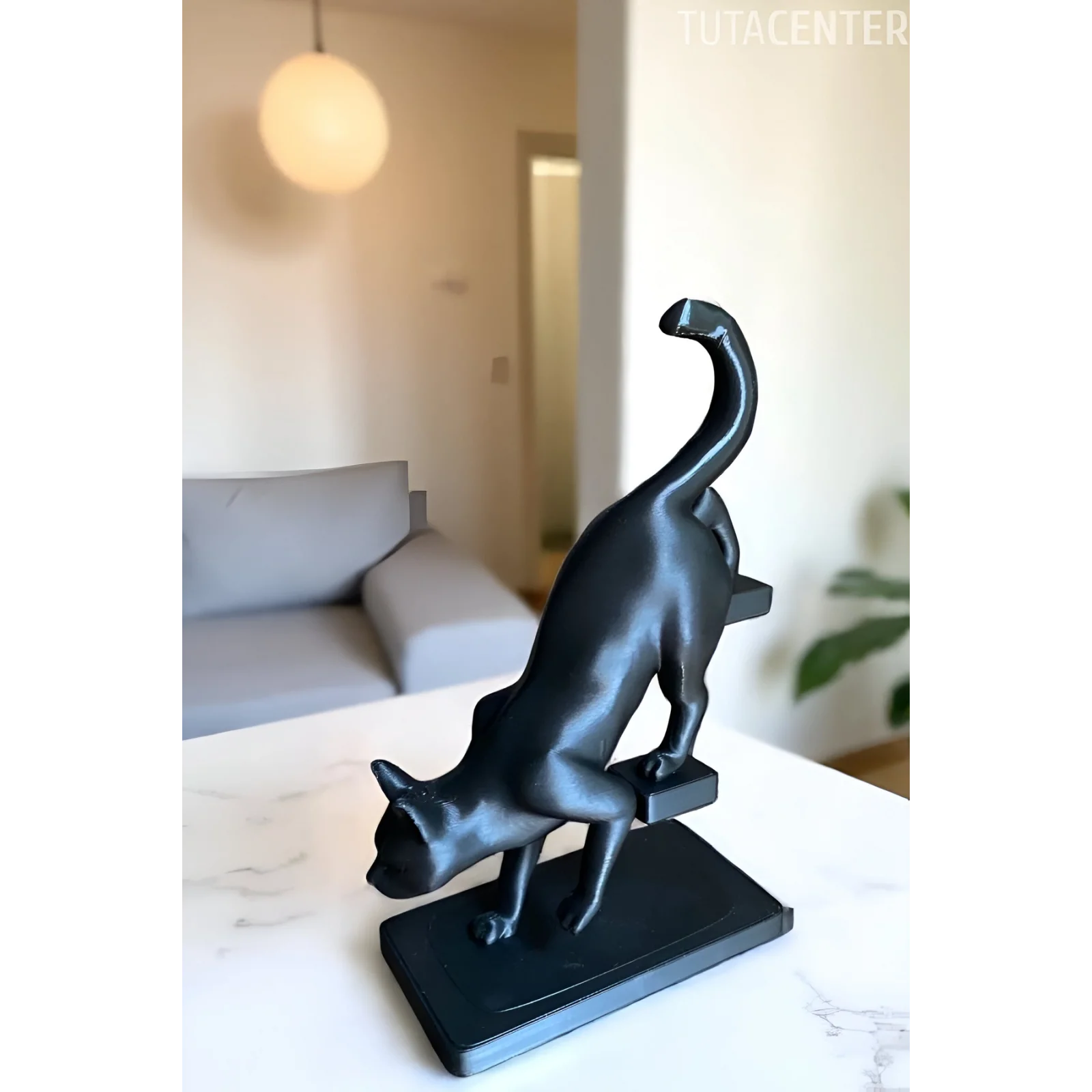 SİNSİ KEDİ BİBLO, DEKORATİF MERDİVENDEN İNEN KEDİ FİGÜRÜ, HAYVAN BİBLO