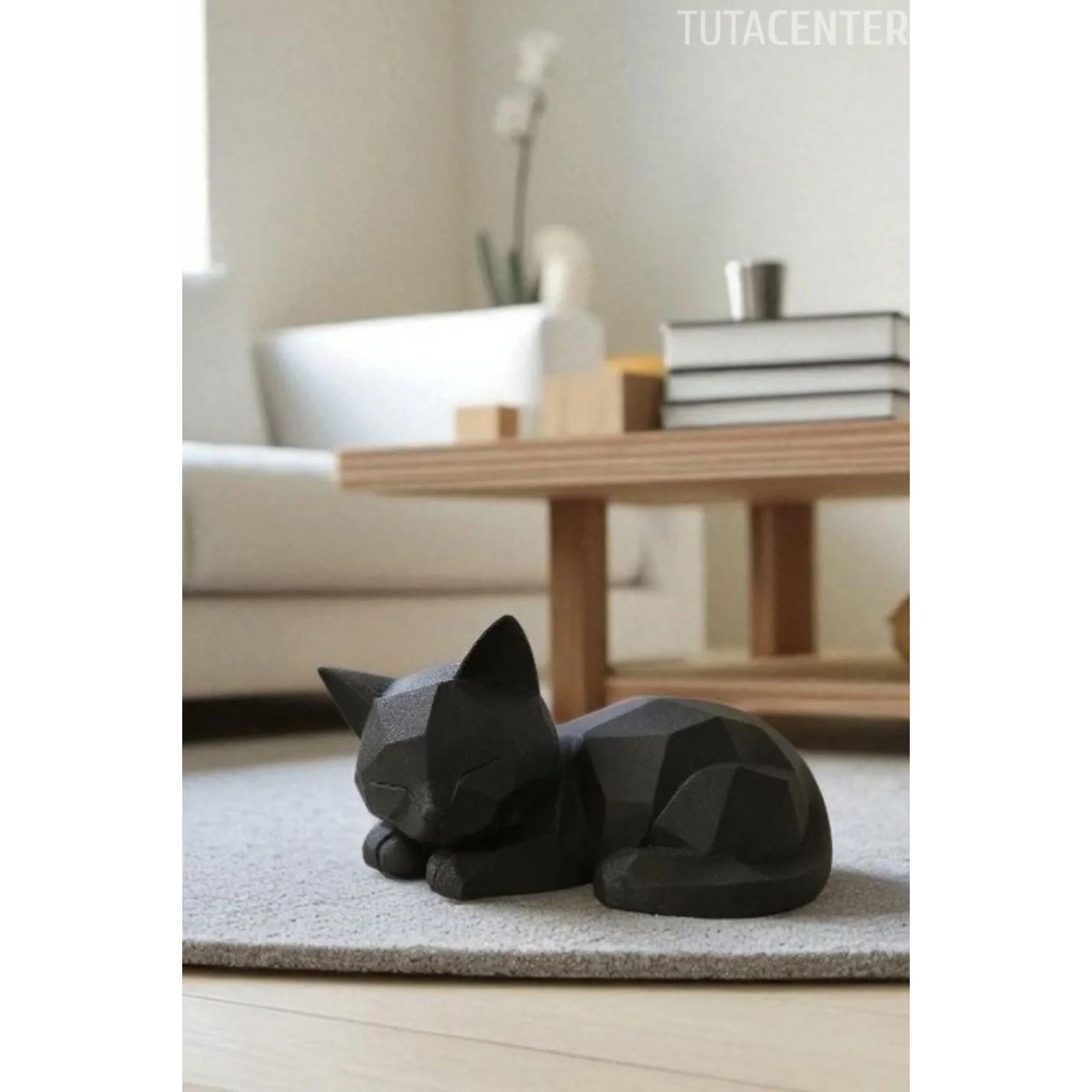 Uyuyan Sevimli Kedi Biblosu – Geometrik Tasarım, 20 cm, Dekoratif Kedi Figürü