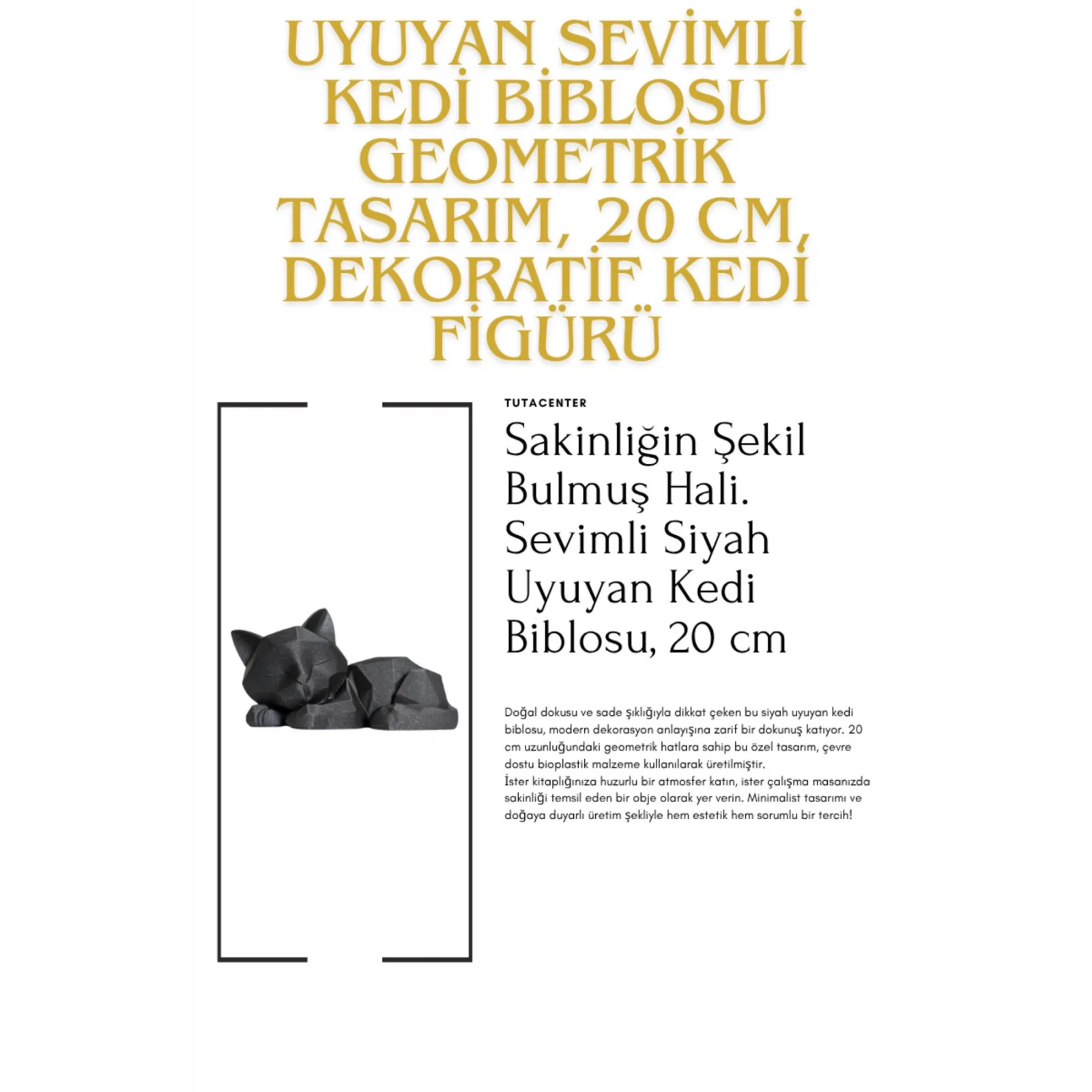 Uyuyan Sevimli Kedi Biblosu – Geometrik Tasarım, 20 cm, Dekoratif Kedi Figürü