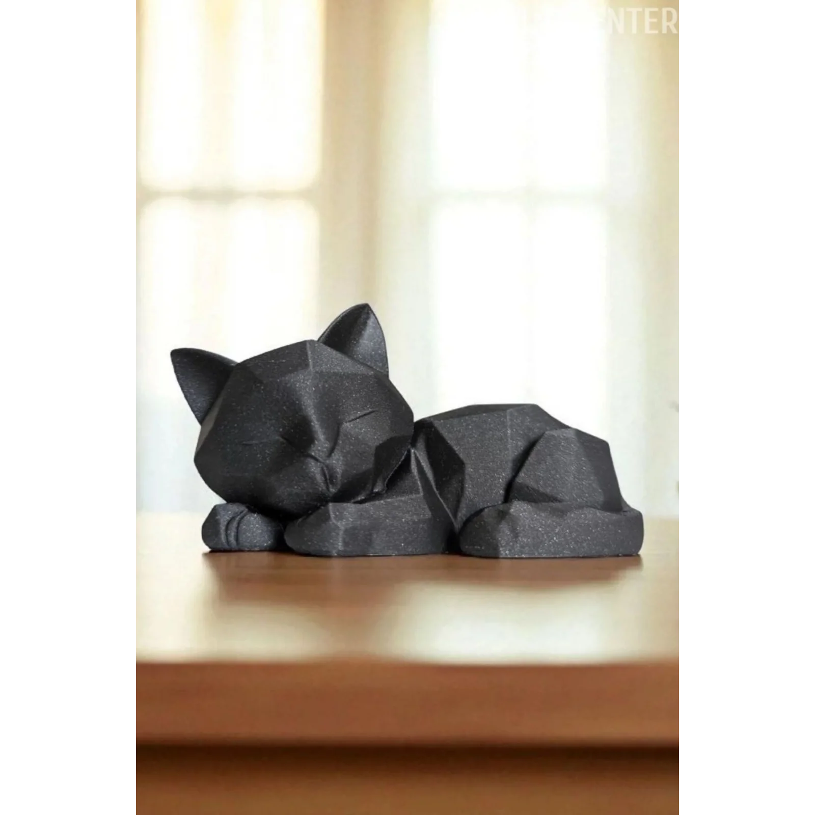 Uyuyan Sevimli Kedi Biblosu – Geometrik Tasarım, 20 cm, Dekoratif Kedi Figürü