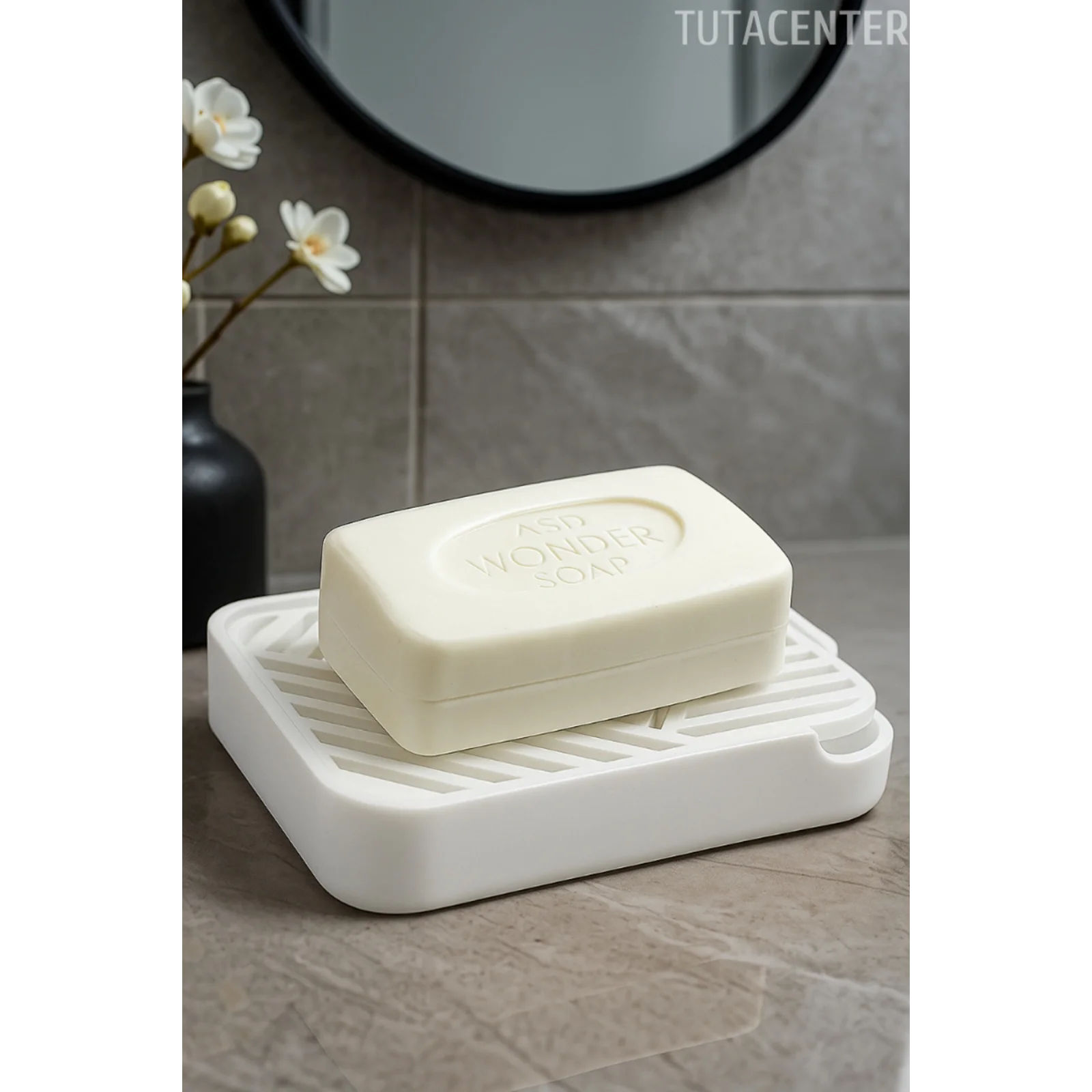 Modern Tahliyeli Sabunluk Plastik Sabunluk Beyaz