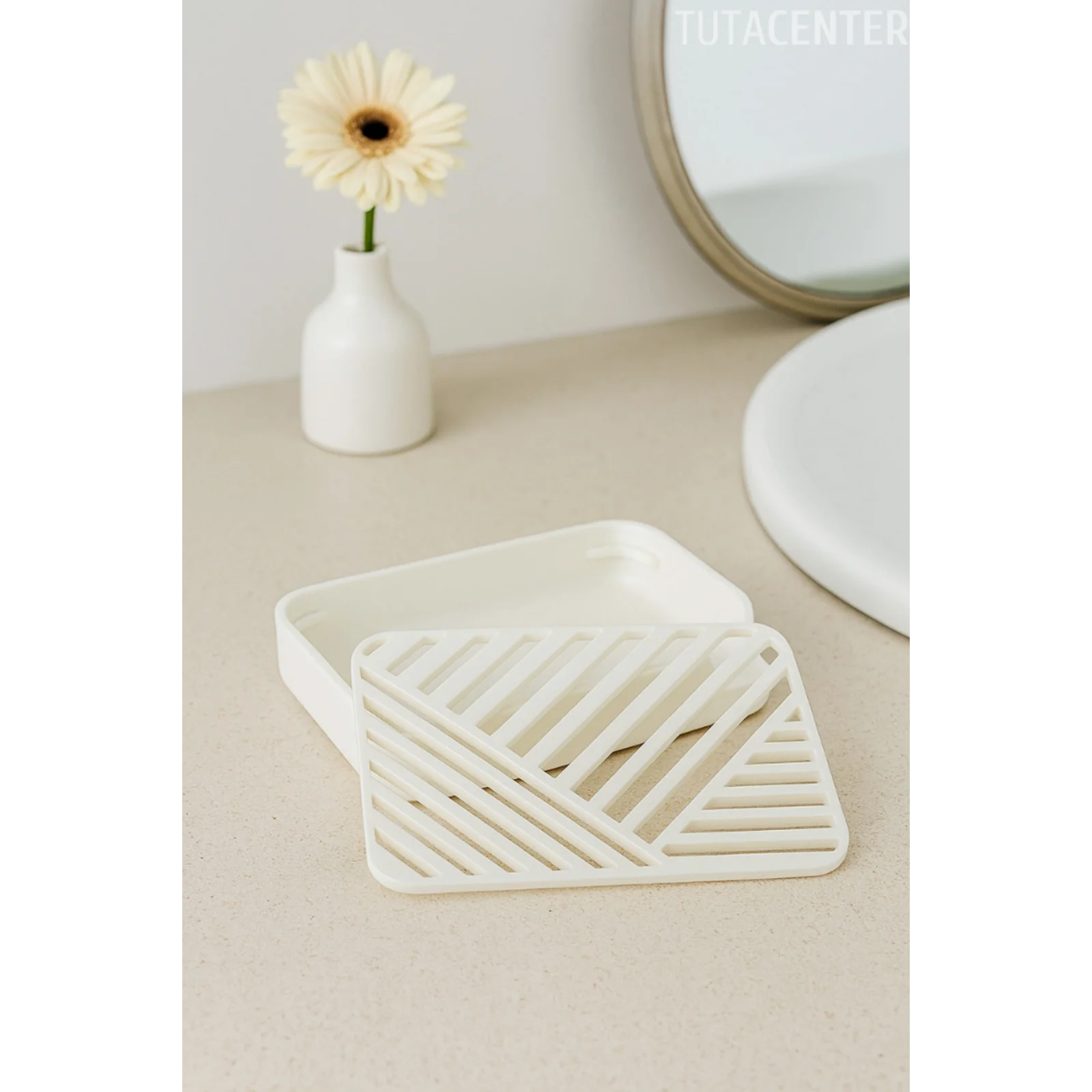 Modern Tahliyeli Sabunluk Plastik Sabunluk Beyaz