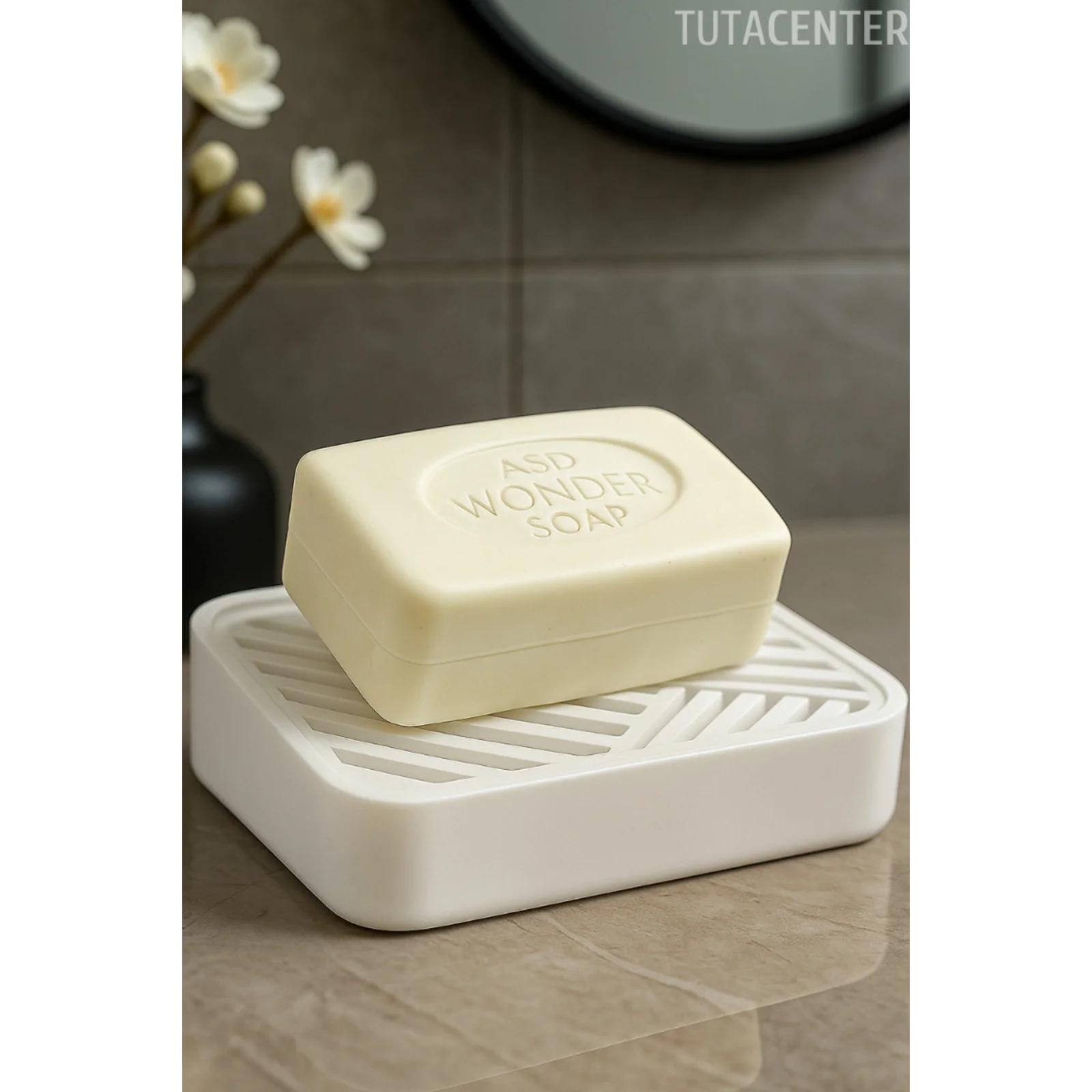 Modern Tahliyeli Sabunluk Plastik Sabunluk Beyaz