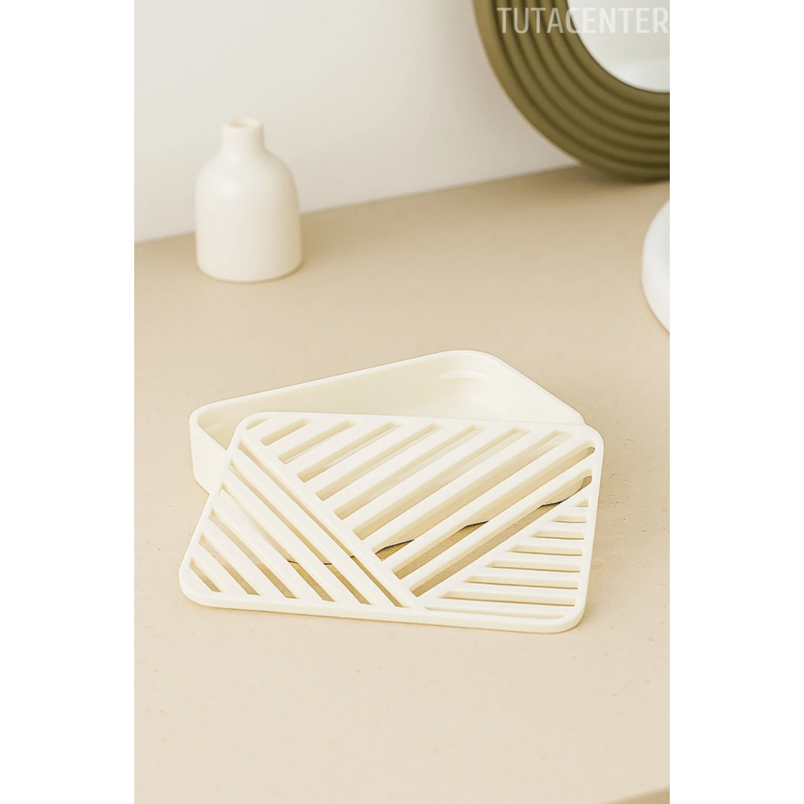 Modern Tahliyeli Sabunluk Plastik Sabunluk Beyaz