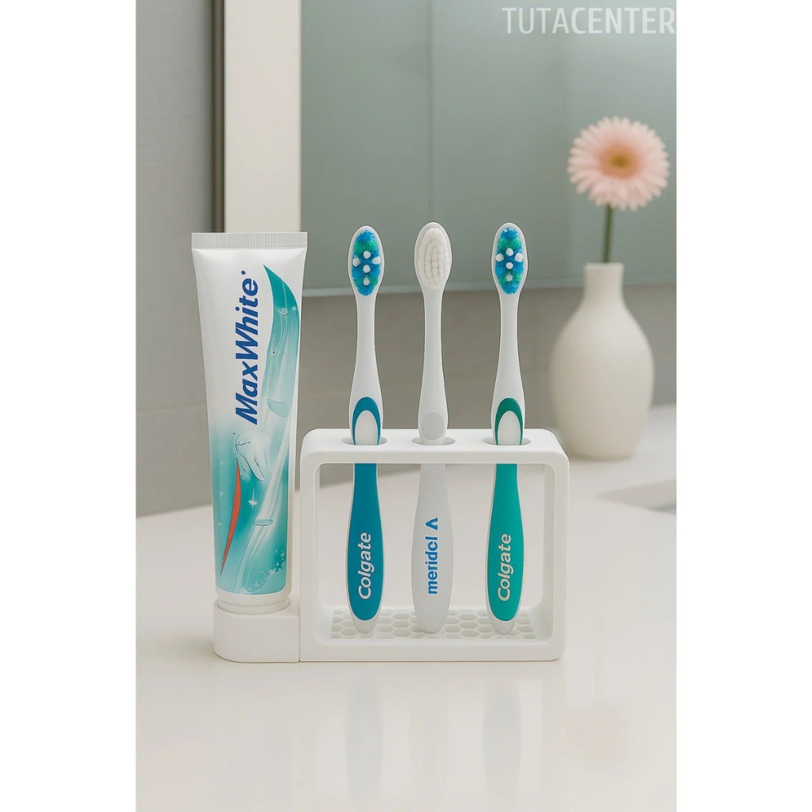 Diş Fırçalık Standı Lavabo Üstü (3 Fırçalık) (1 Macunluk)