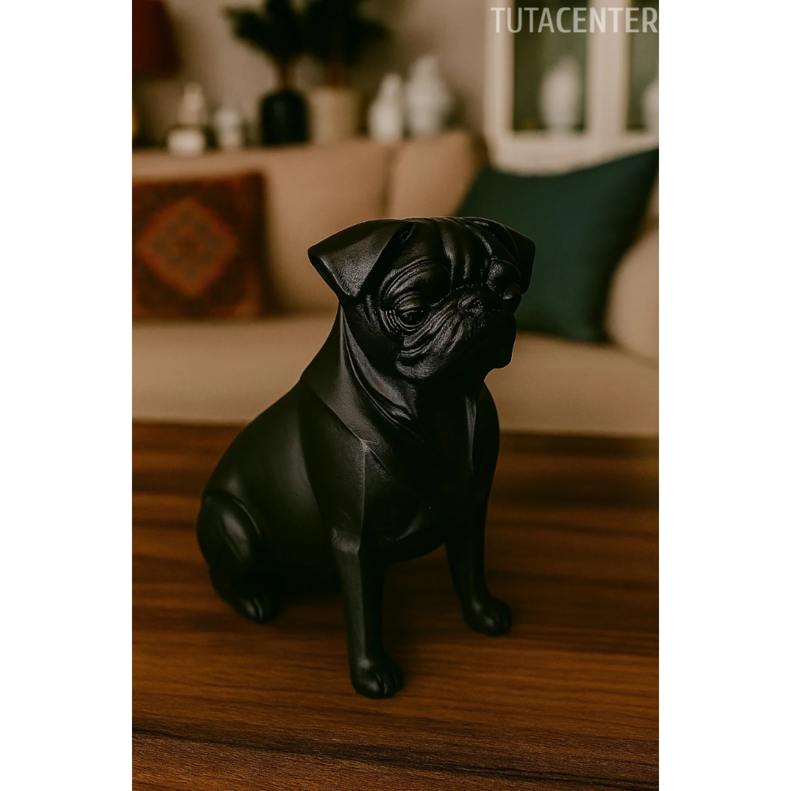 Pug Köpek Dekoratif Biblo - (Siyah Renk) 20CM - PLASTİK Premium Biblo Modeli