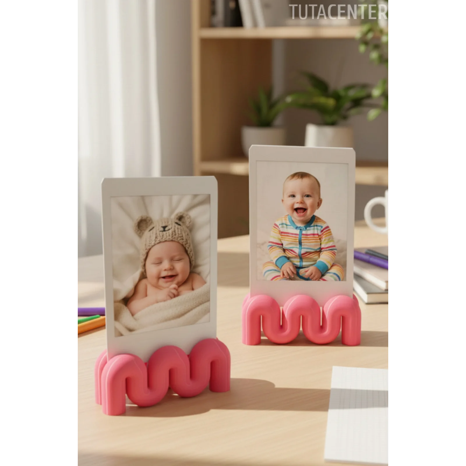 Dalga Formlu Dekoratif Fotoğraf Tutucu, Kart Tutucu, Mini Fotoğraf Tutucu 2 Adet