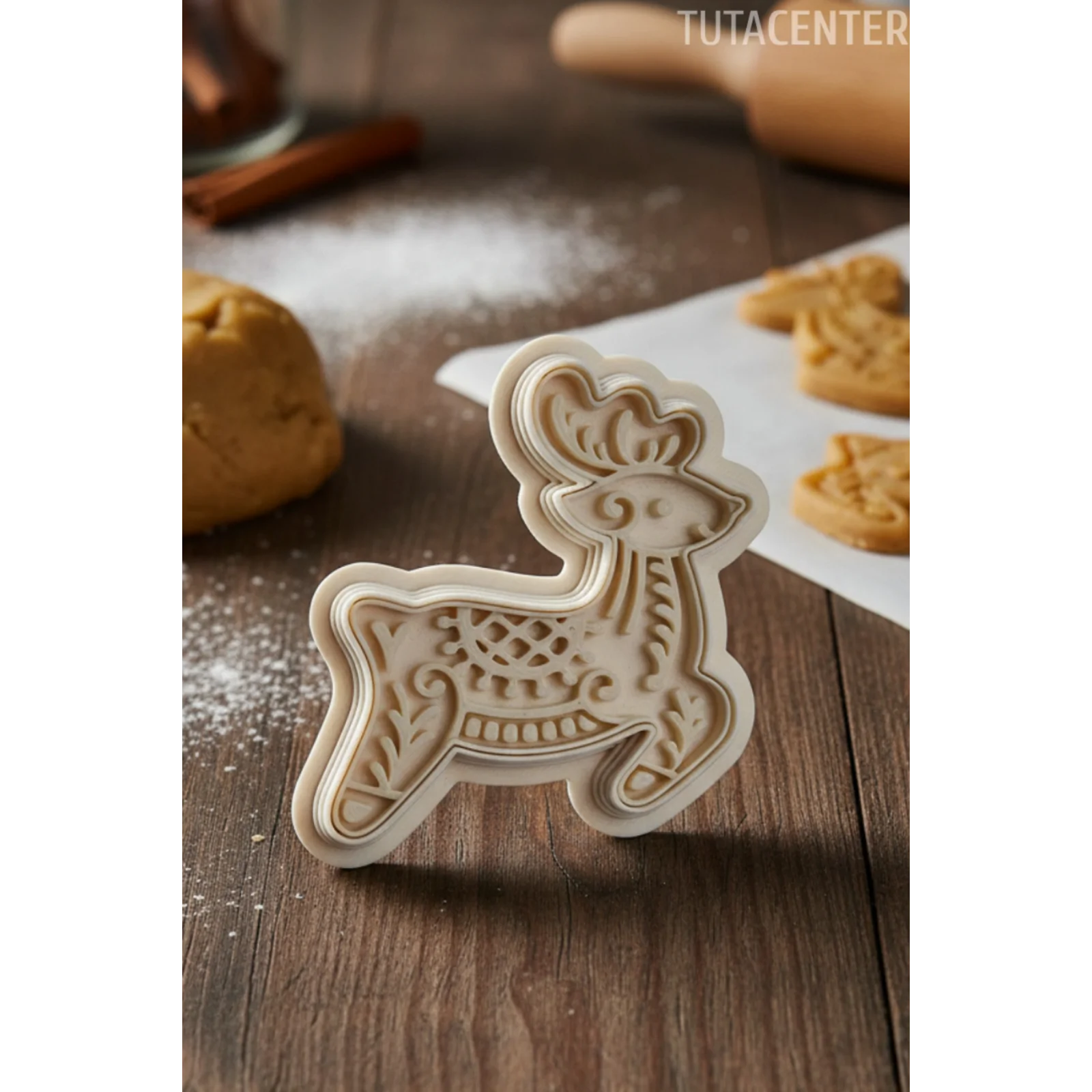 Geyik Şekilli Yılbaşı Kurabiye Kalıbı – Plastik 2 Parça, Şık Desenli Noel Kurabiye Kalıbı