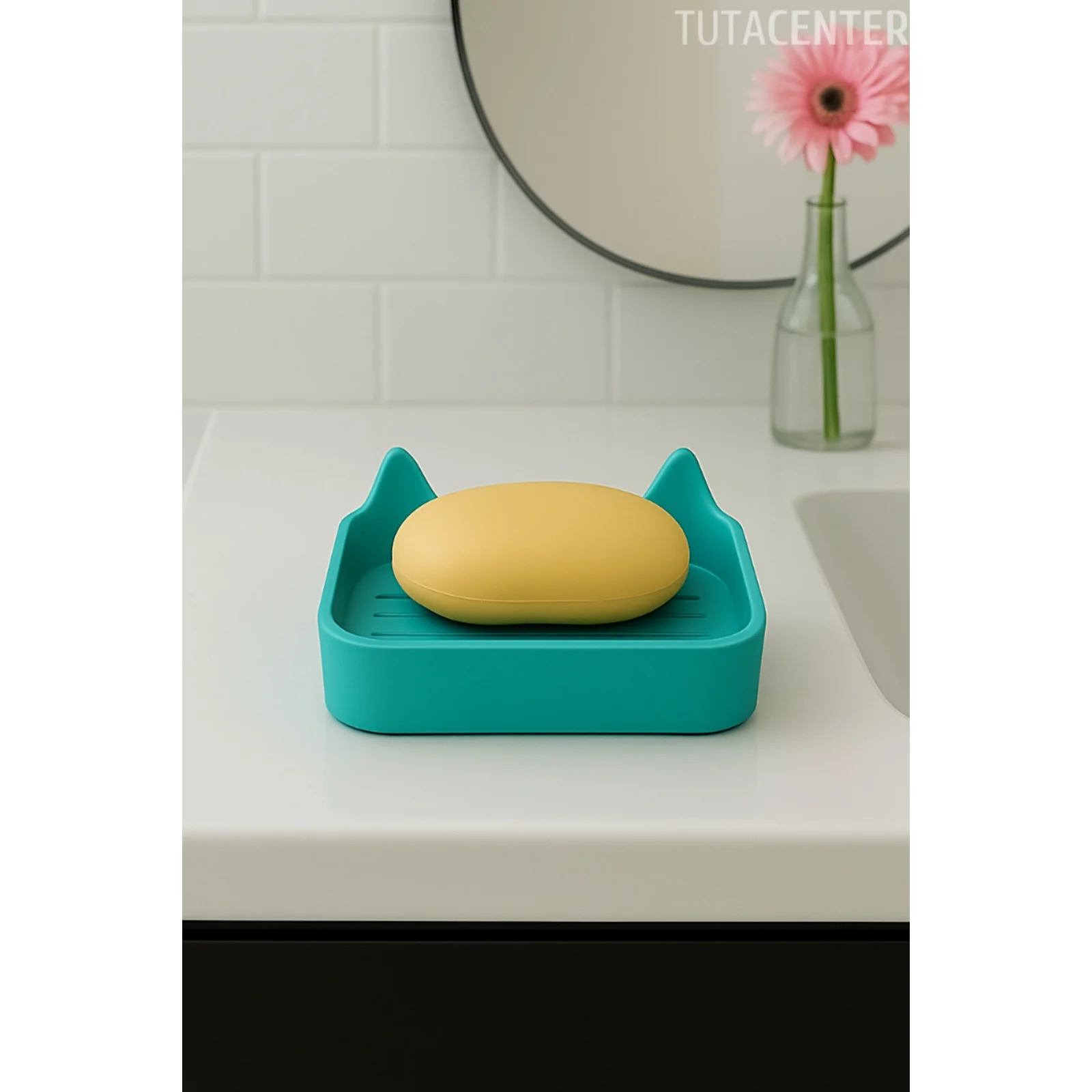 Kedi Sabunluk Standı – Su Tahliyeli, Dayanıklı Plastik Banyo Ürünü