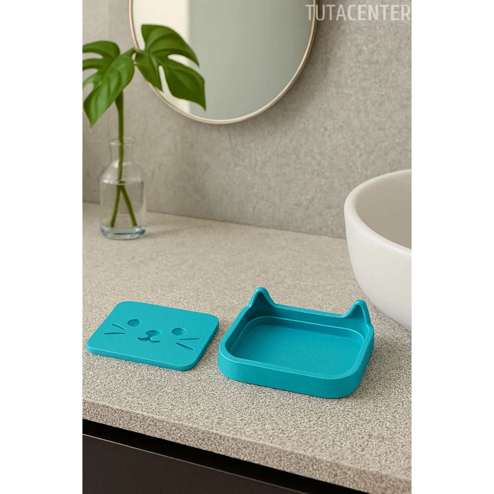 Kedi Sabunluk Standı – Su Tahliyeli, Dayanıklı Plastik Banyo Ürünü