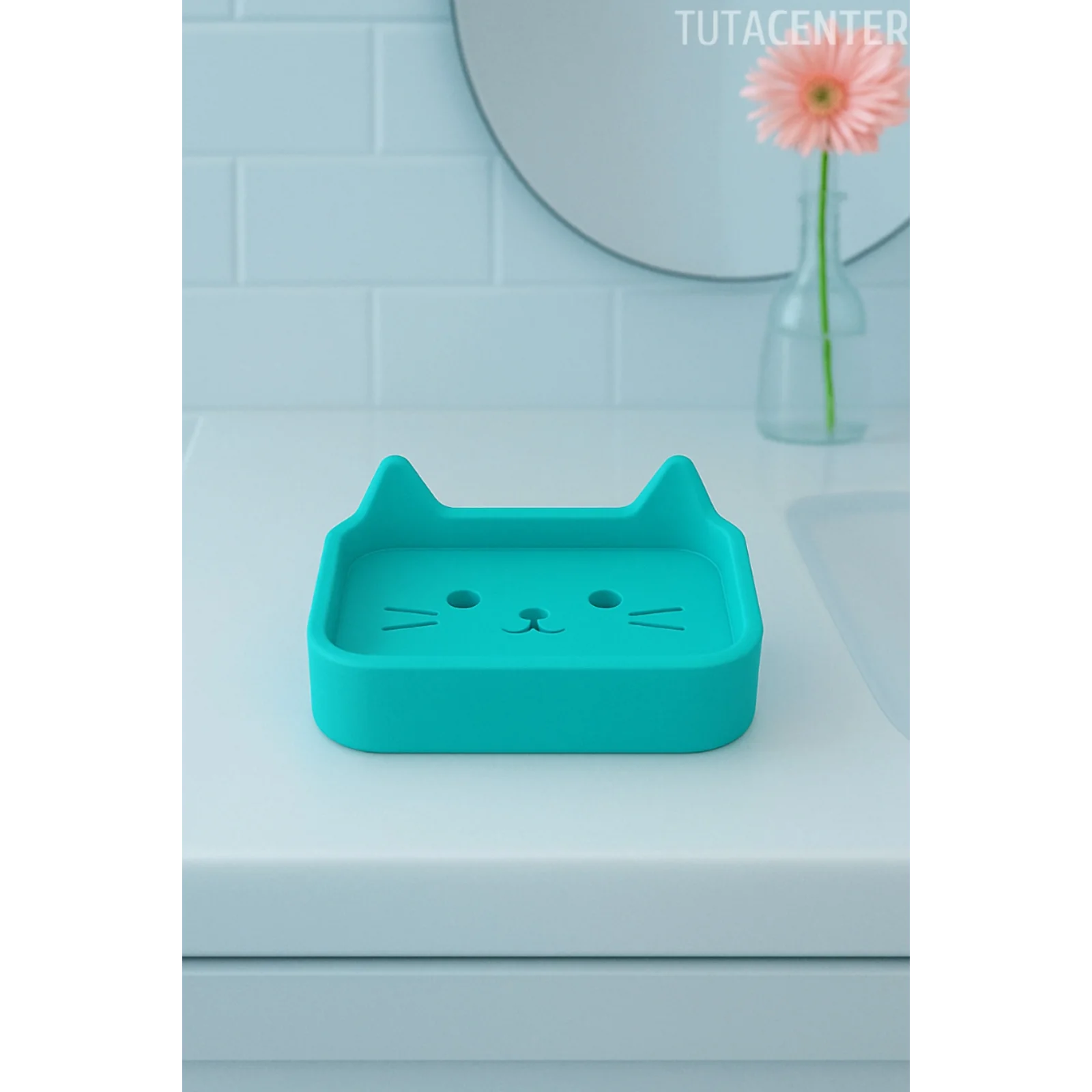 Kedi Sabunluk Standı – Su Tahliyeli, Dayanıklı Plastik Banyo Ürünü