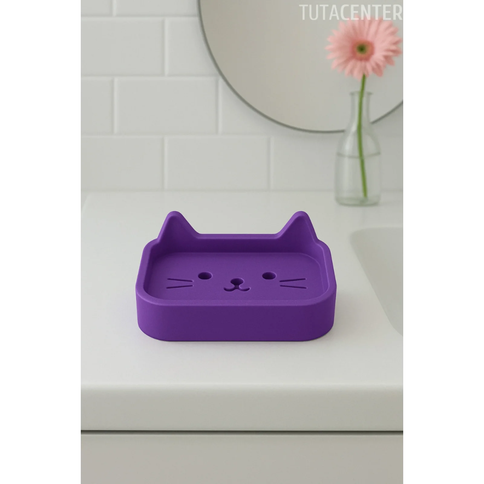 Kedi Sabunluk Standı – Su Tahliyeli, Dayanıklı Plastik Banyo Ürünü