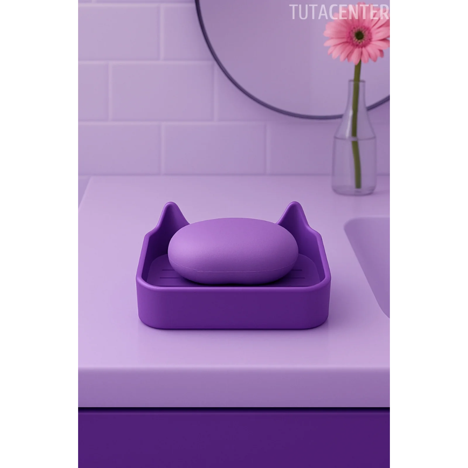 Kedi Sabunluk Standı – Su Tahliyeli, Dayanıklı Plastik Banyo Ürünü