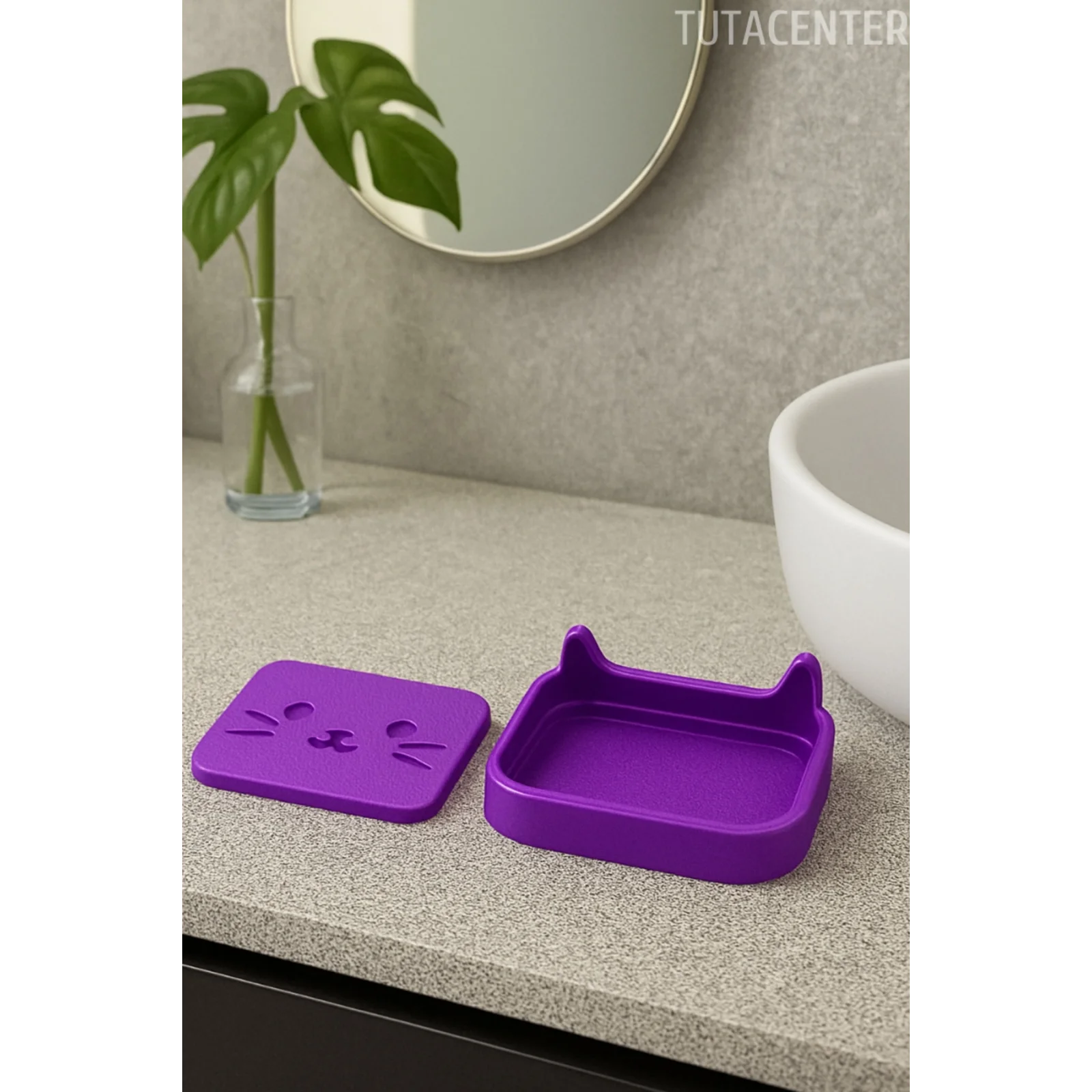 Kedi Sabunluk Standı – Su Tahliyeli, Dayanıklı Plastik Banyo Ürünü