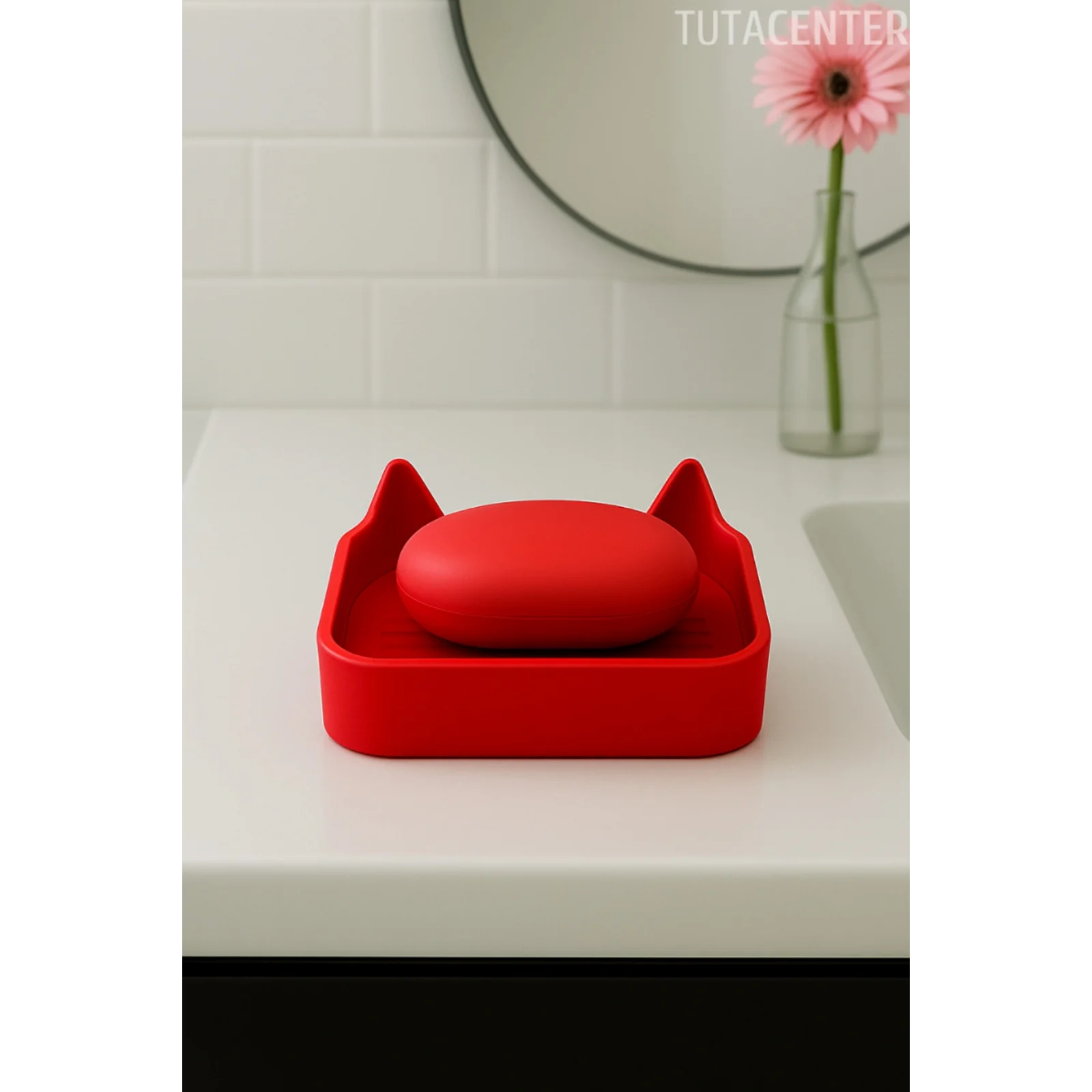 Kedi Sabunluk Standı – Su Tahliyeli, Dayanıklı Plastik Banyo Ürünü