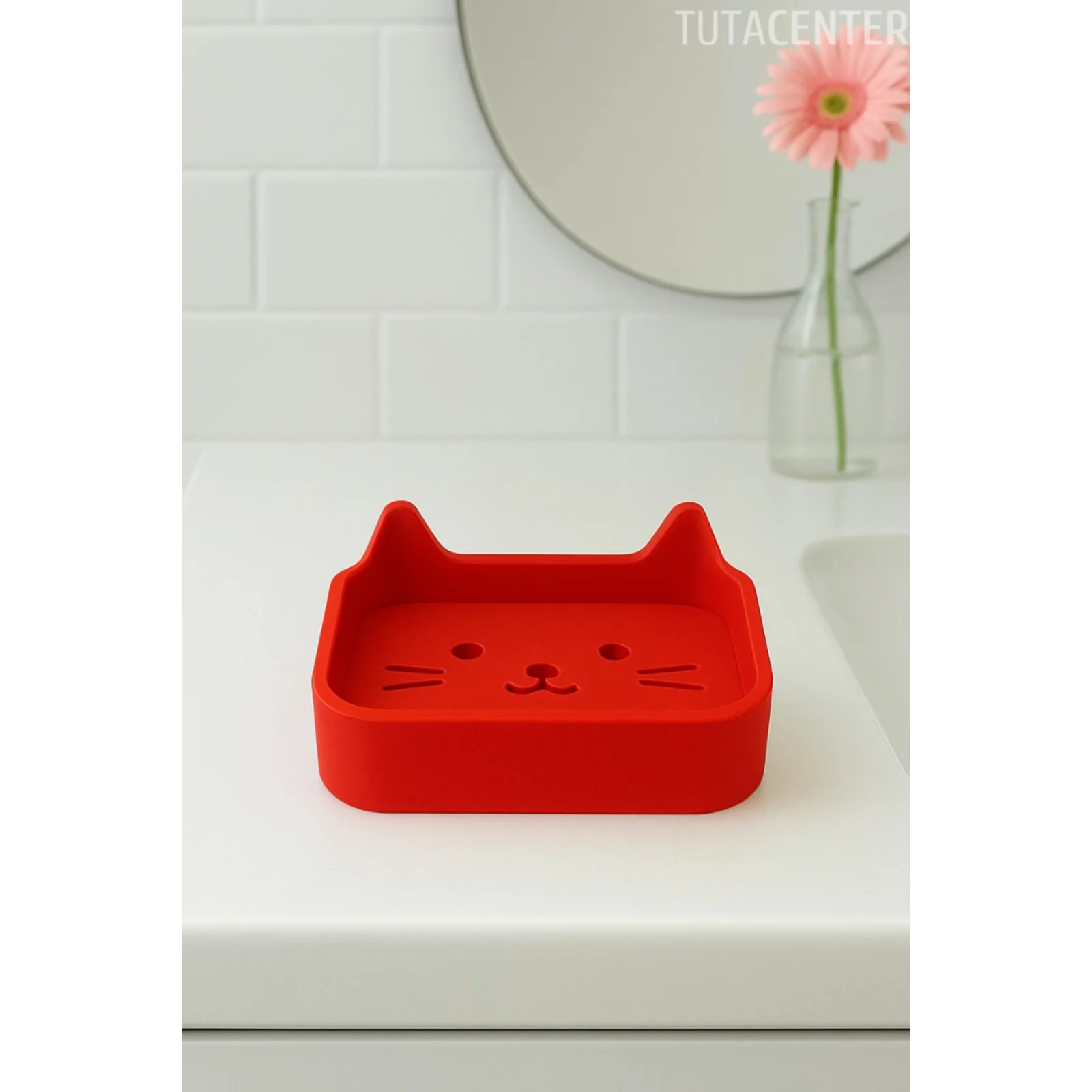 Kedi Sabunluk Standı – Su Tahliyeli, Dayanıklı Plastik Banyo Ürünü