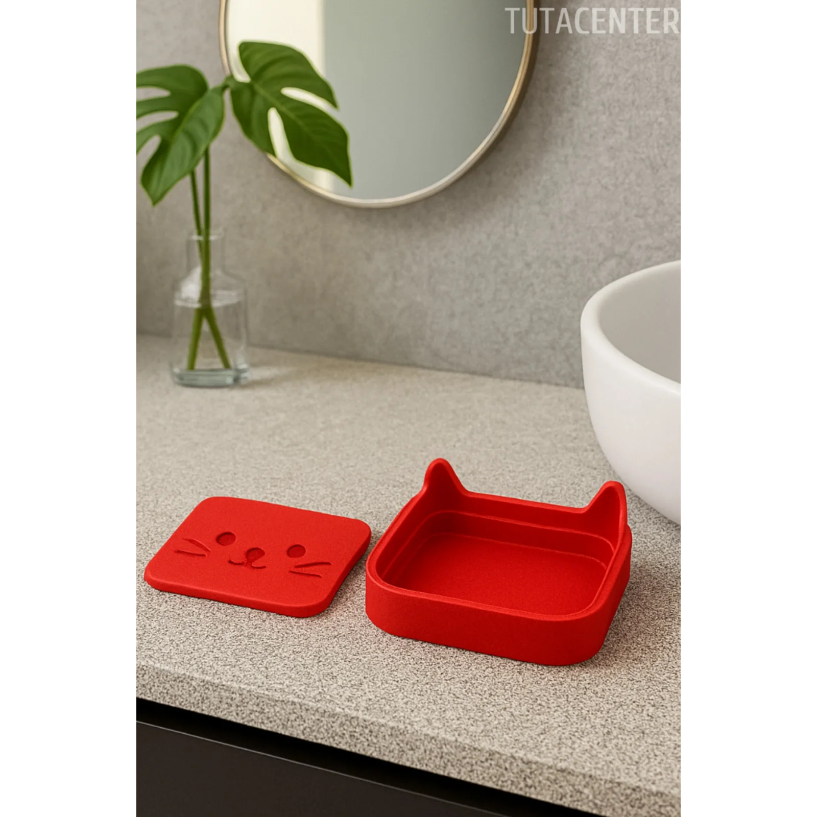 Kedi Sabunluk Standı – Su Tahliyeli, Dayanıklı Plastik Banyo Ürünü