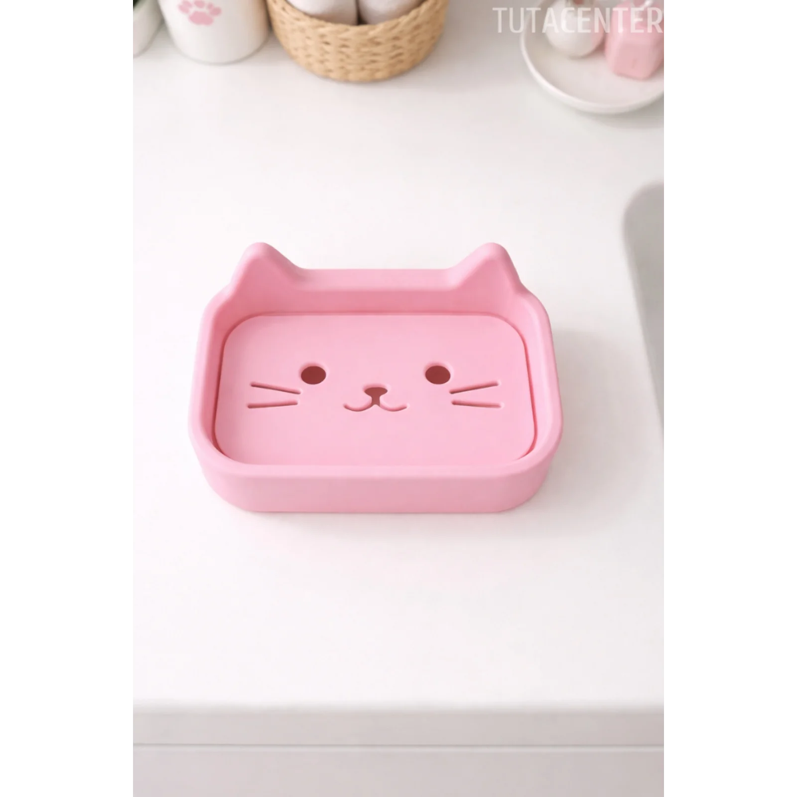 Kedi Sabunluk Standı – Su Tahliyeli, Dayanıklı Plastik Banyo Ürünü