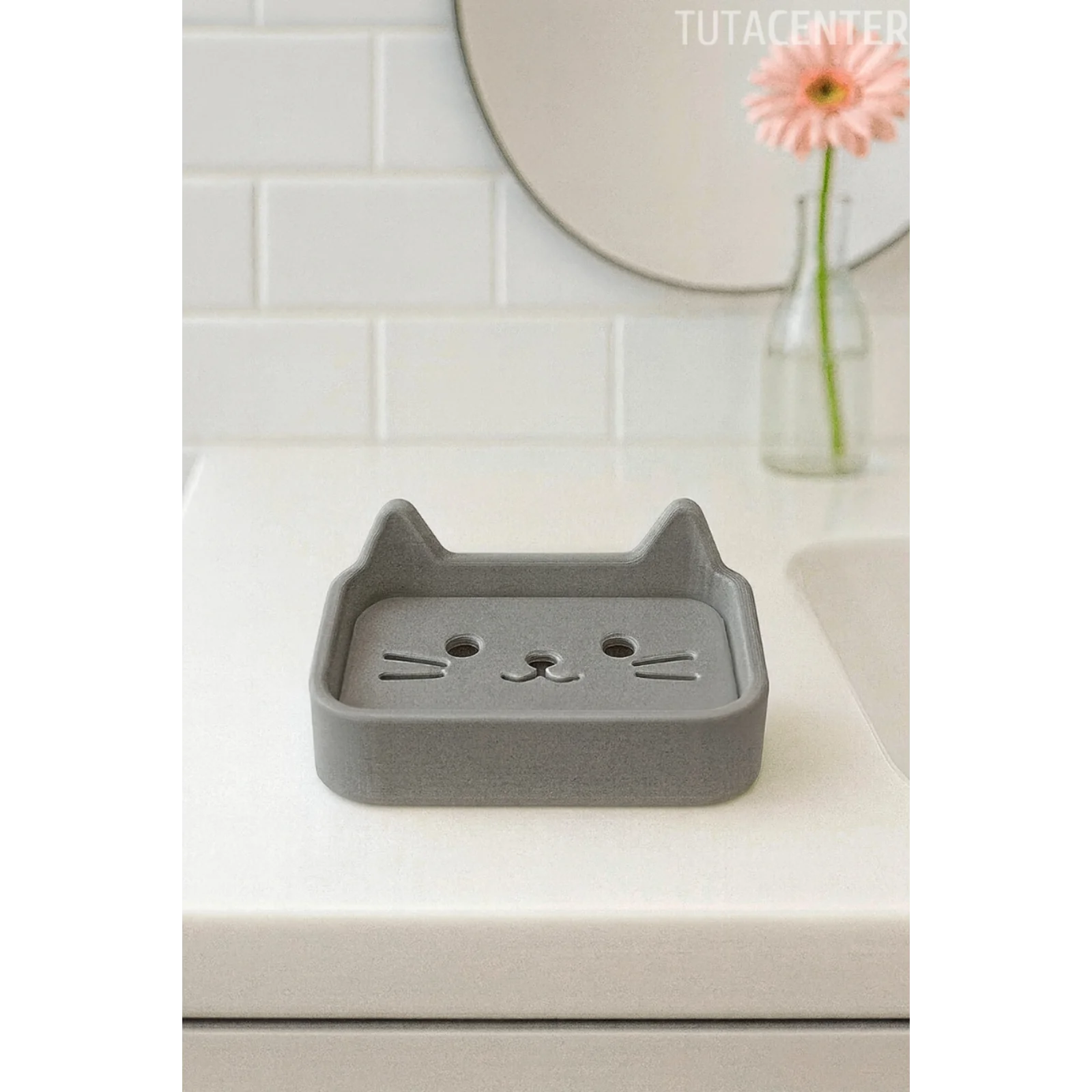 Kedi Sabunluk Standı – Su Tahliyeli, Dayanıklı Plastik Banyo Ürünü