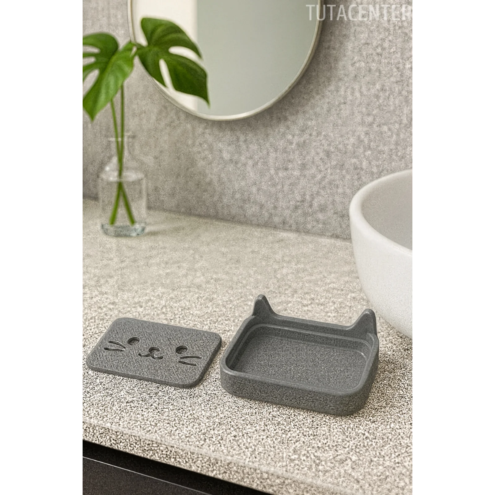 Kedi Sabunluk Standı – Su Tahliyeli, Dayanıklı Plastik Banyo Ürünü