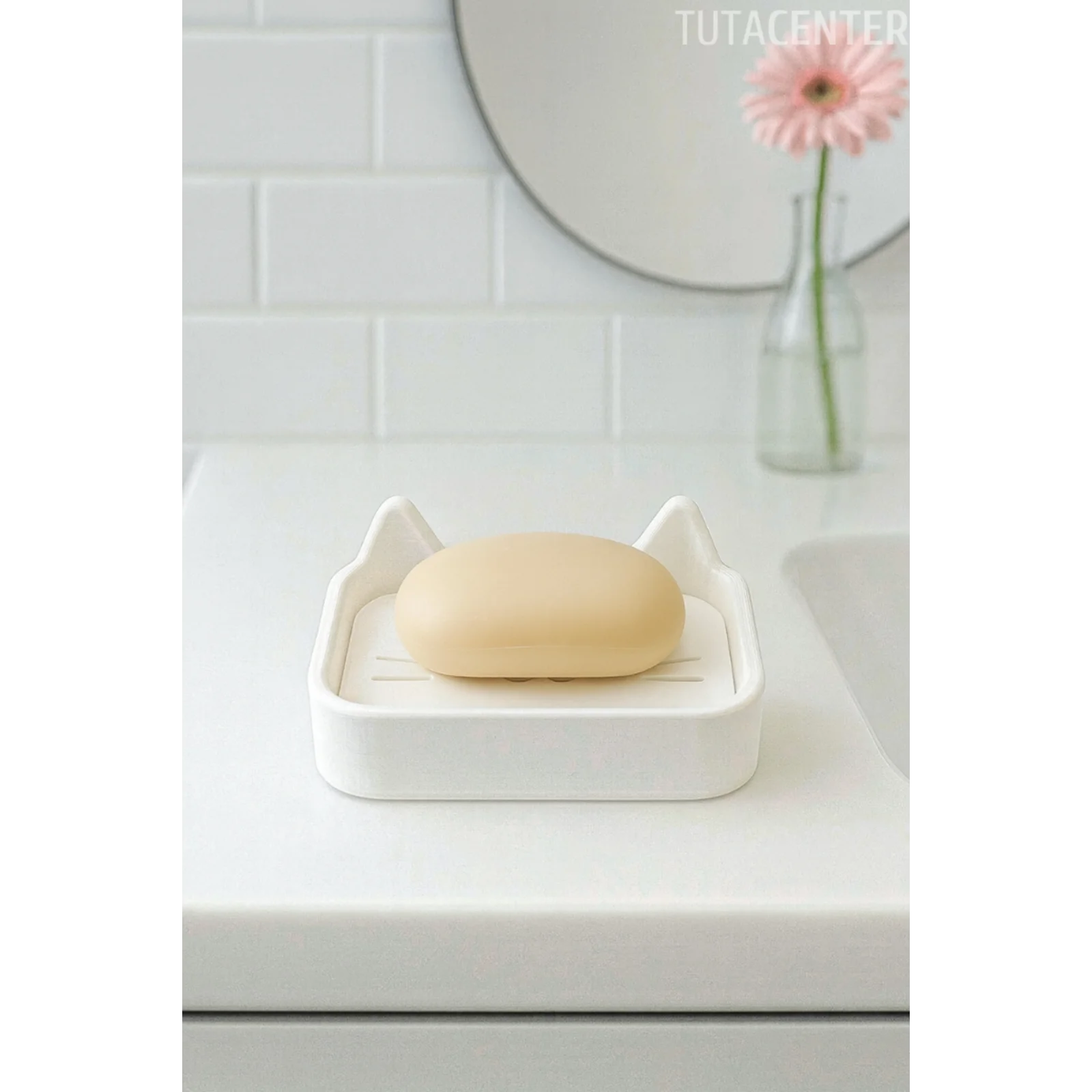 Kedi Sabunluk Standı – Su Tahliyeli, Dayanıklı Plastik Banyo Ürünü