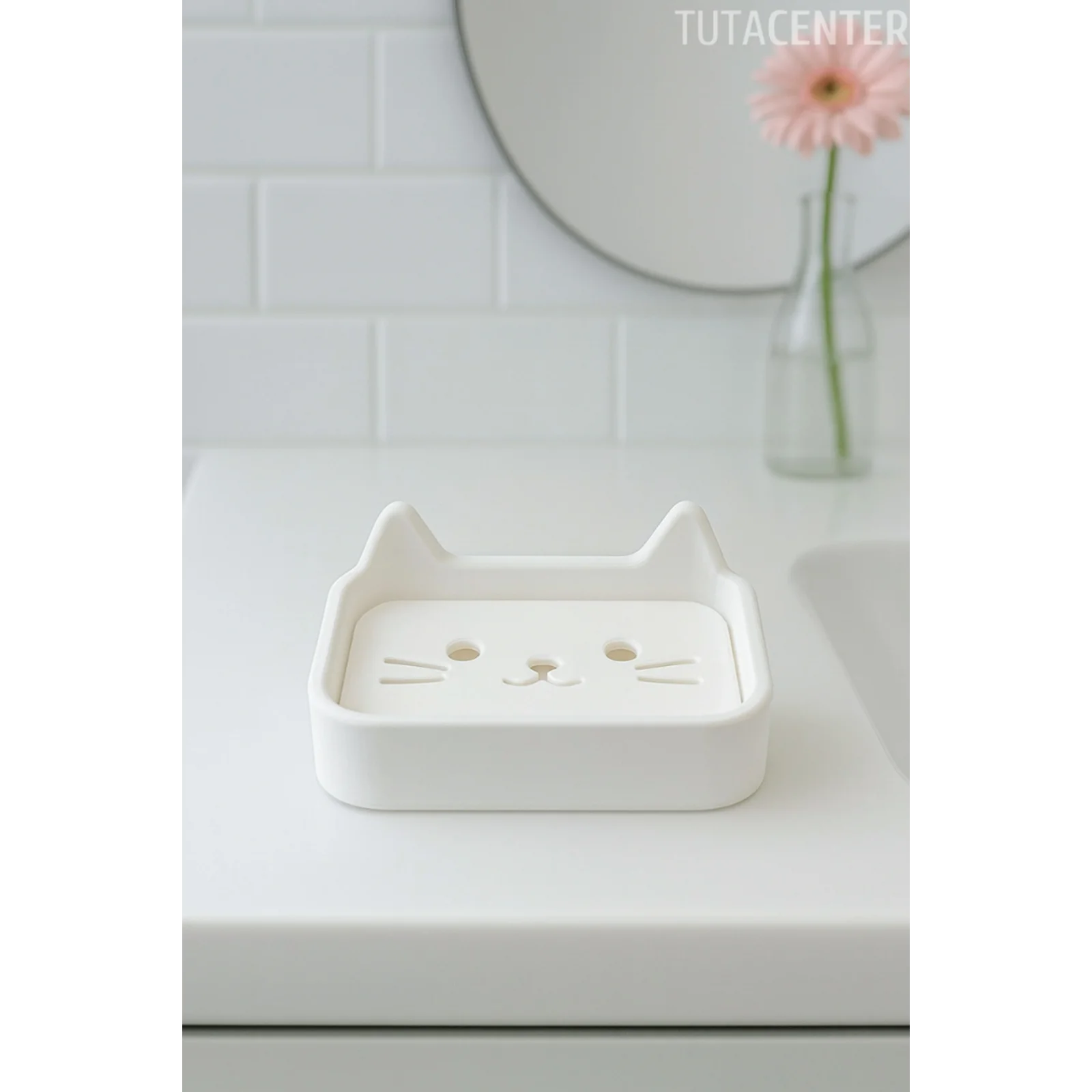 Kedi Sabunluk Standı – Su Tahliyeli, Dayanıklı Plastik Banyo Ürünü