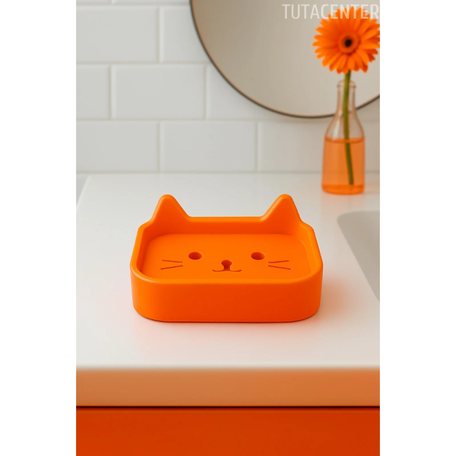 Kedi Sabunluk Standı – Su Tahliyeli, Dayanıklı Plastik Banyo Ürünü