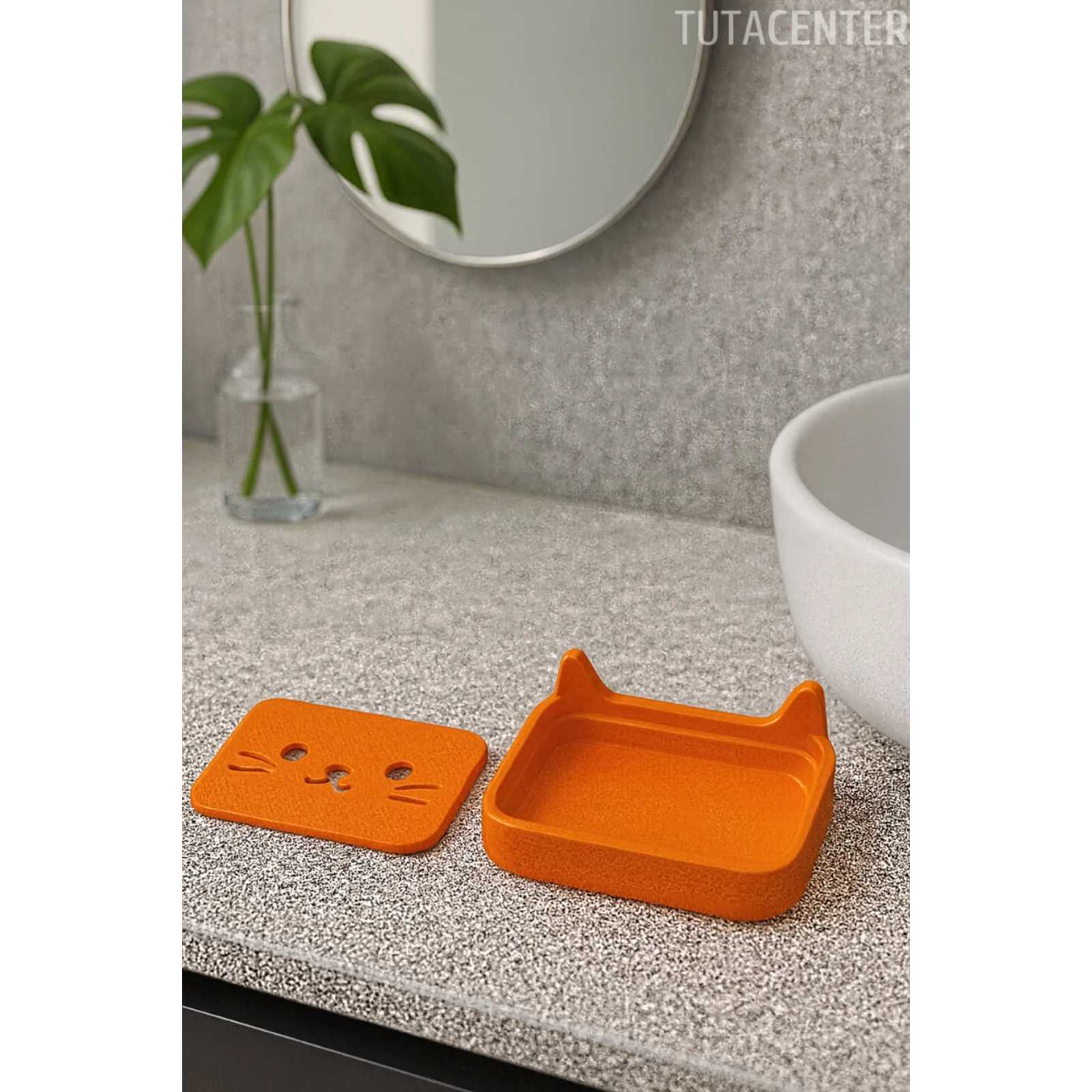 Kedi Sabunluk Standı – Su Tahliyeli, Dayanıklı Plastik Banyo Ürünü