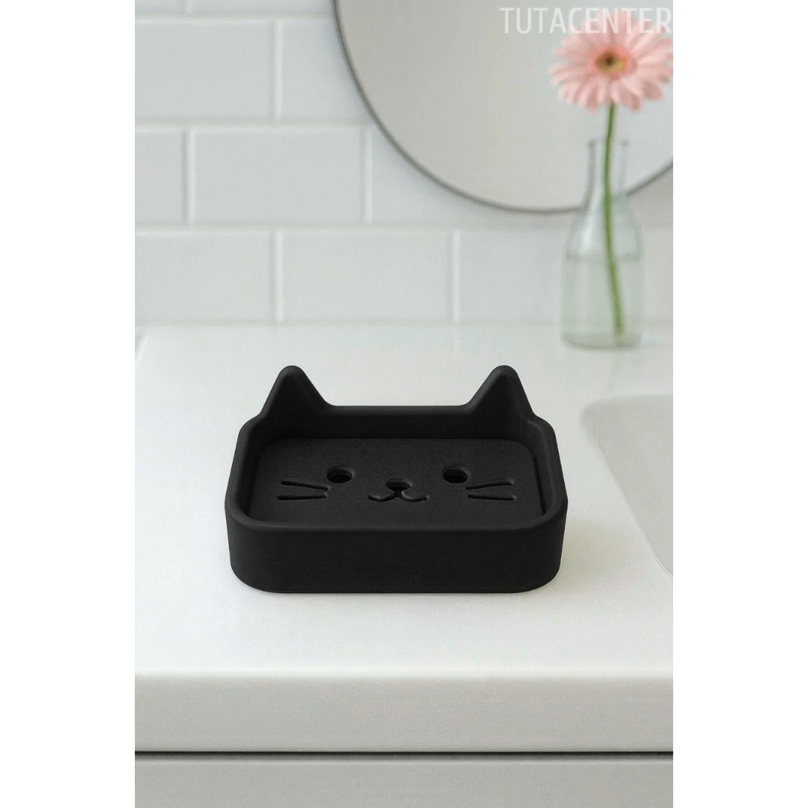 Kedi Sabunluk Standı – Su Tahliyeli, Dayanıklı Plastik Banyo Ürünü