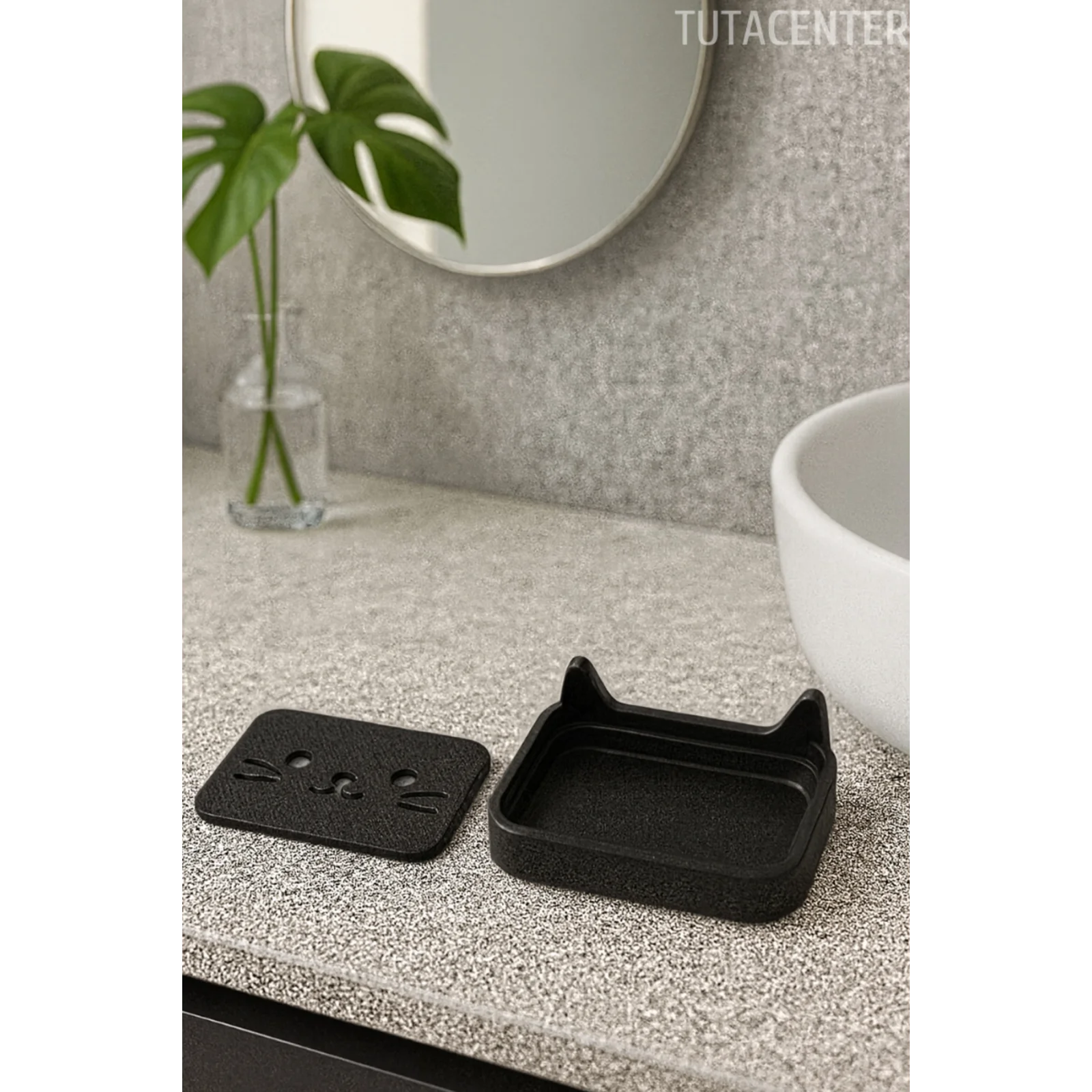 Kedi Sabunluk Standı – Su Tahliyeli, Dayanıklı Plastik Banyo Ürünü