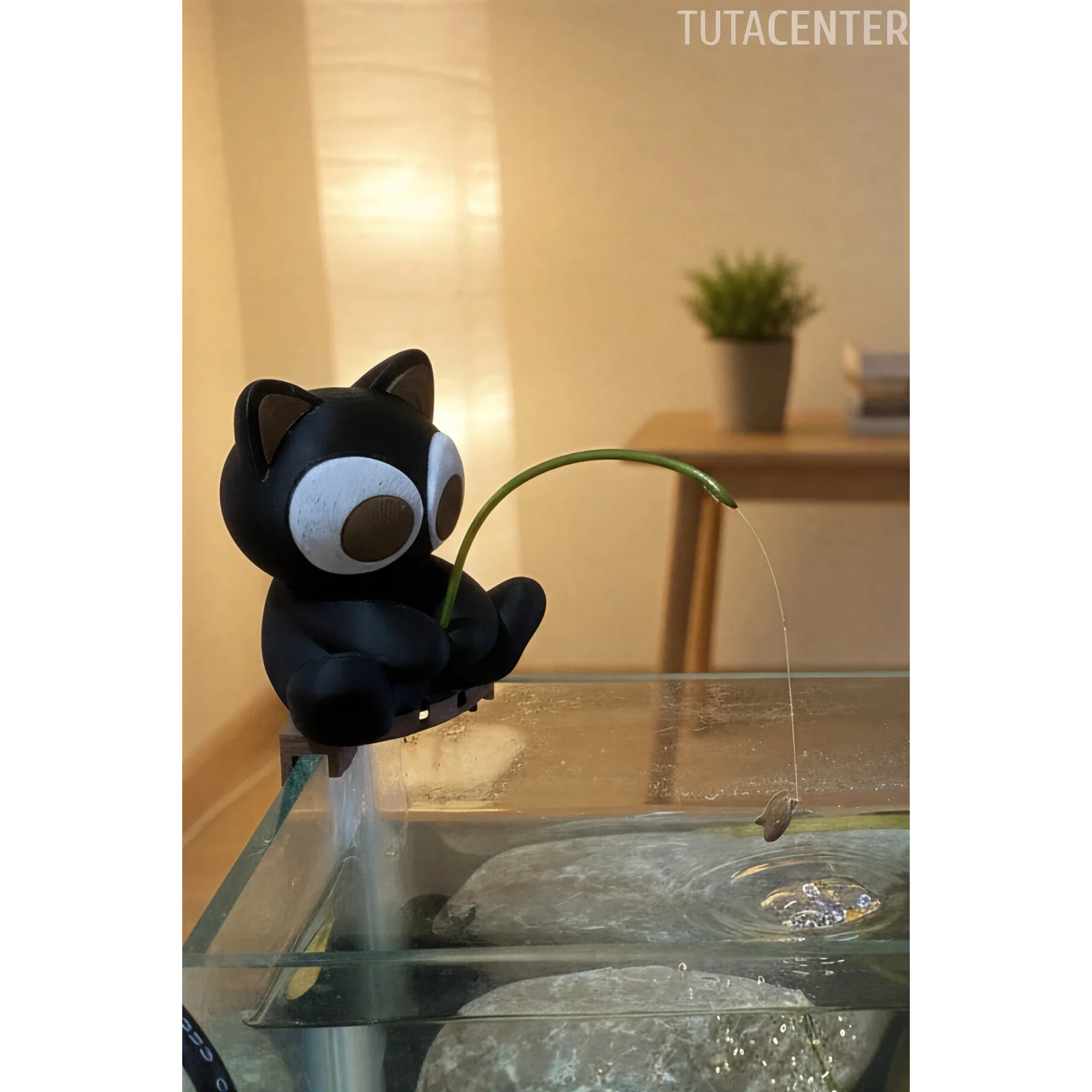 Balık Tutan Sevimli Kedi - Akvaryum Dekoratif Aksesuar - Akvaryum Dekoru