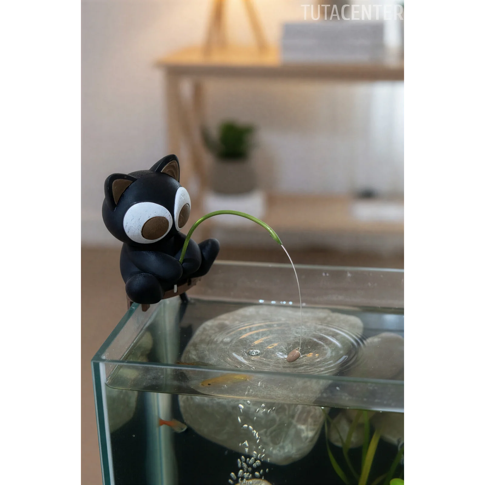 Balık Tutan Sevimli Kedi - Akvaryum Dekoratif Aksesuar - Akvaryum Dekoru