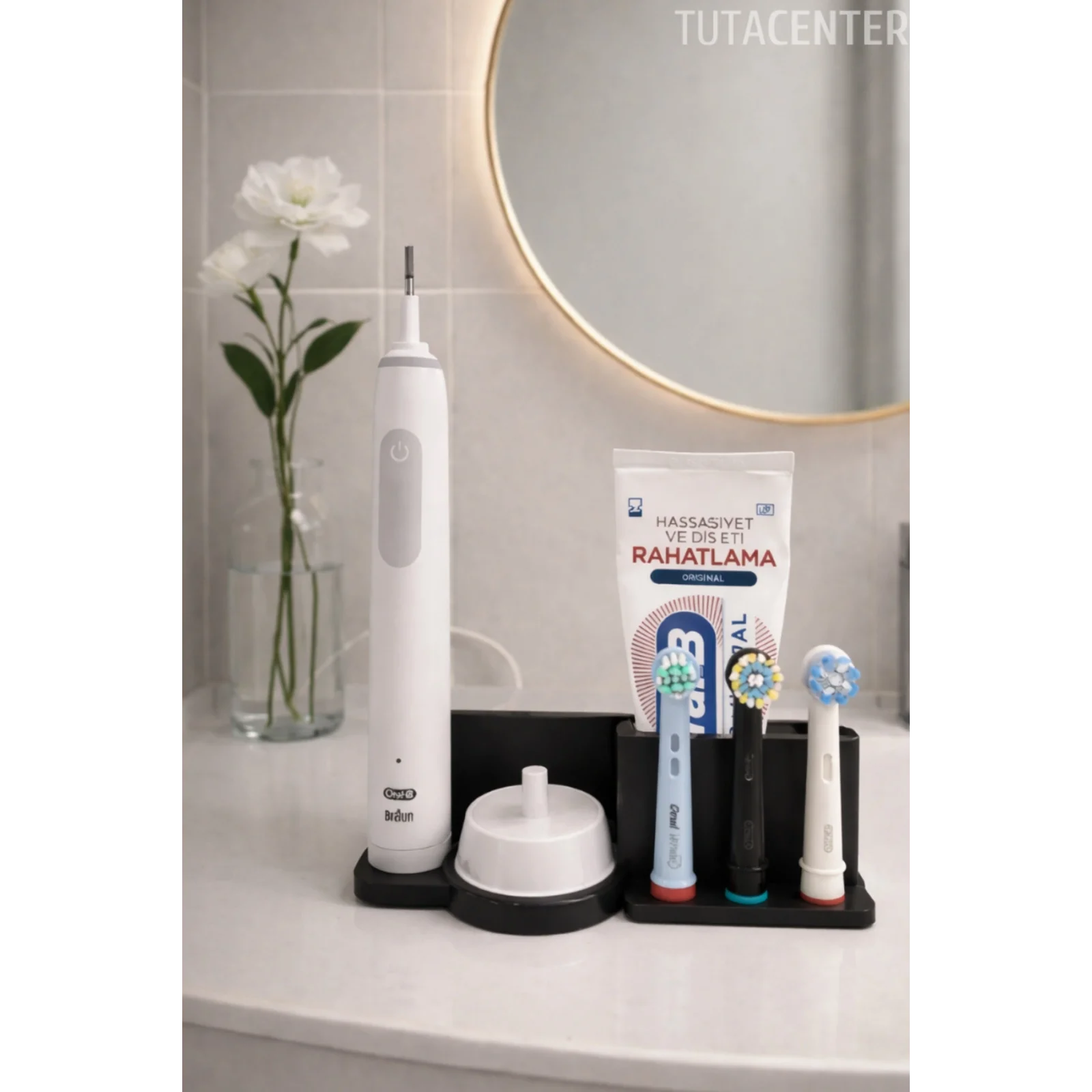 Şarjlı Diş Fırçası Standı – 3 Başlık + 1 Fırça + 1 Şarj Standı Yuvası + 1 Macunluk