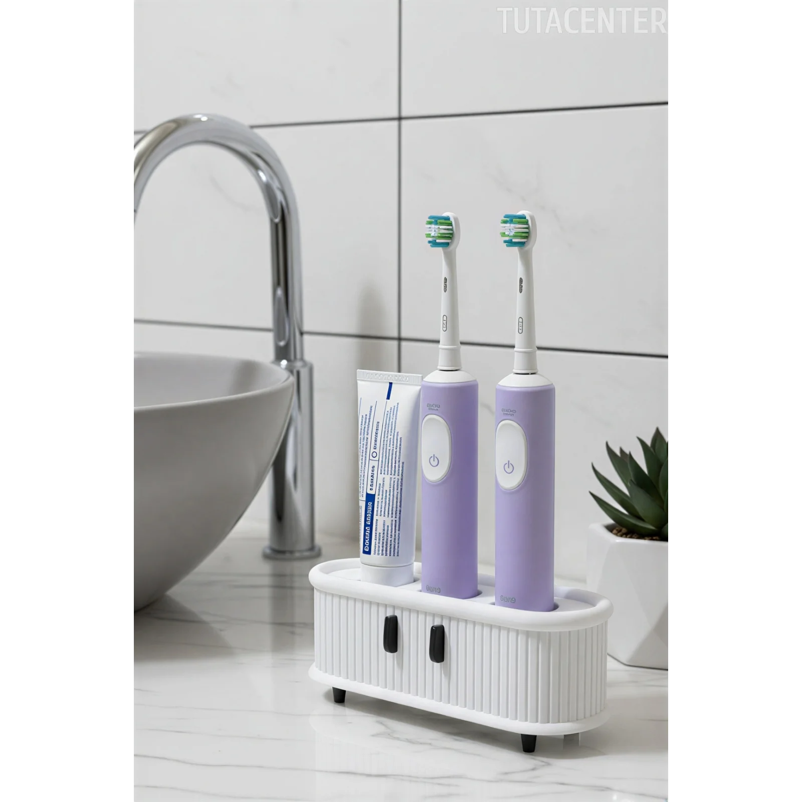 Şarjlı Diş Fırçası Standı 3 Bölmeli | Diş Macunu ve Fırça Tutucu | Modern Tasarım Plastik Banyo Düzenleyici
