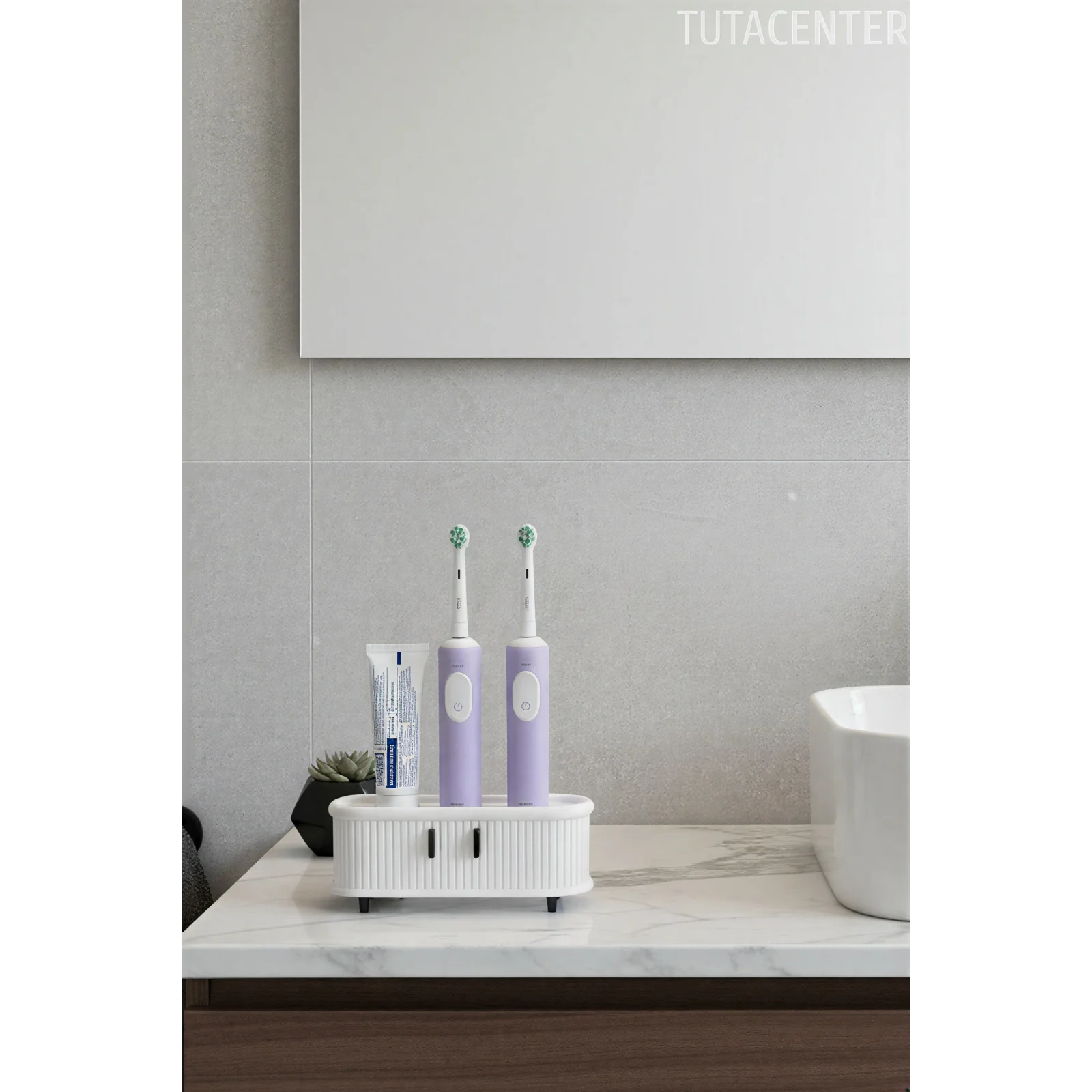 Şarjlı Diş Fırçası Standı 3 Bölmeli | Diş Macunu ve Fırça Tutucu | Modern Tasarım Plastik Banyo Düzenleyici