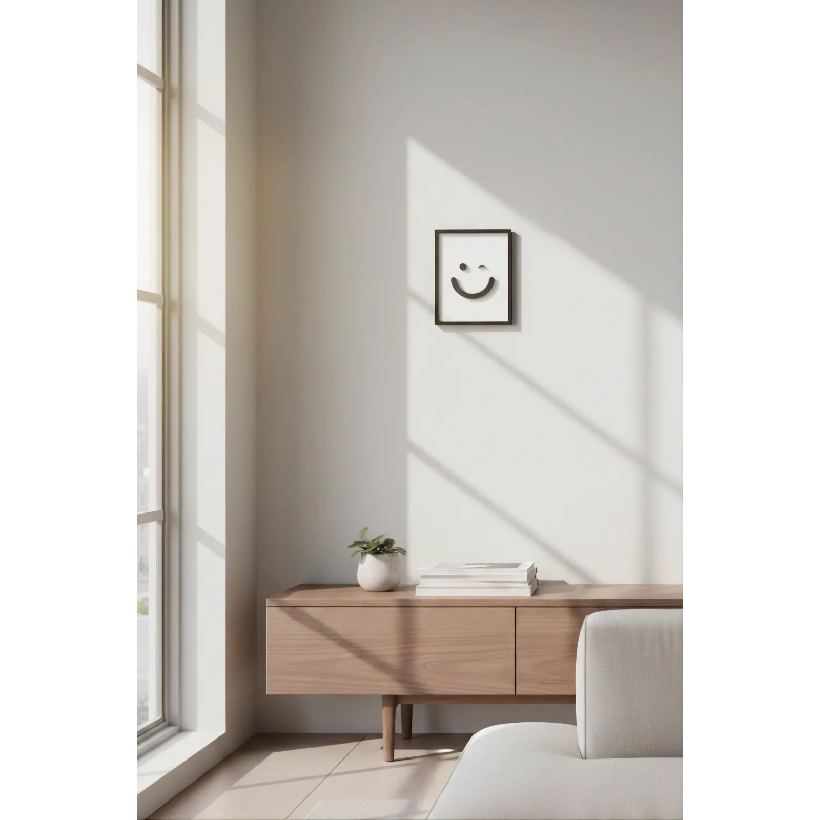 Minimal Göz Kırpan Surat Tablo 12x15 cm | Dekoratif Emoji Duvar Süsü | Modern Smiley Tablo | Estetik Ev & Ofis Dekoru