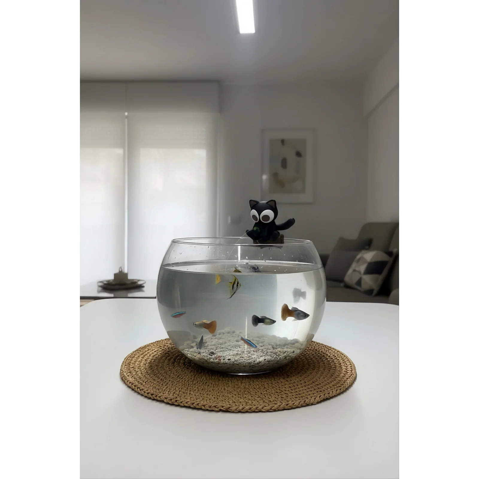 Balık Tutan Kedi Fanus Aksesuarı | Fanus Uyumlu Dekoratif Kedi Figürü | Mini Sevimli Fanus Dekoru
