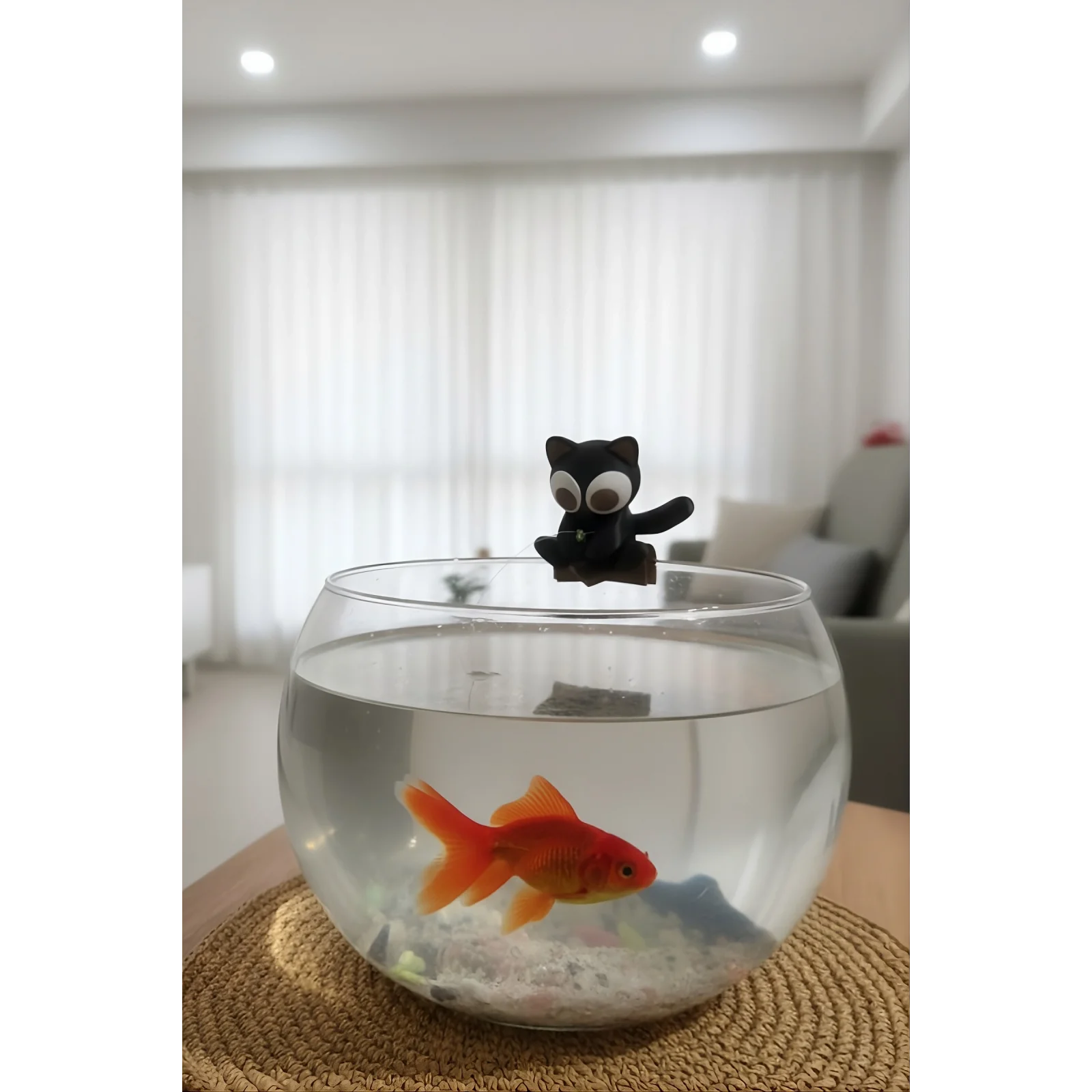 Balık Tutan Kedi Fanus Aksesuarı | Fanus Uyumlu Dekoratif Kedi Figürü | Mini Sevimli Fanus Dekoru