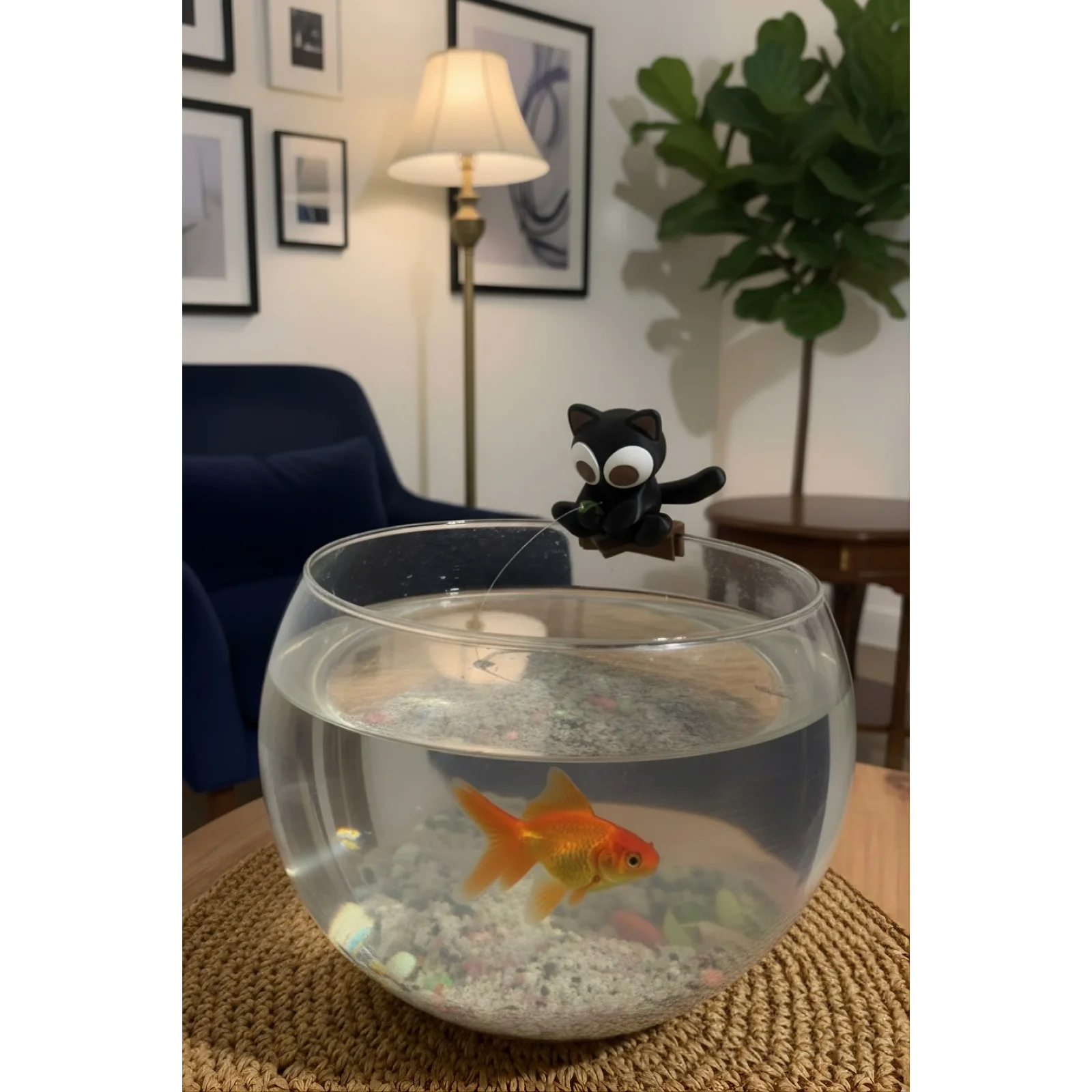 Balık Tutan Kedi Fanus Aksesuarı | Fanus Uyumlu Dekoratif Kedi Figürü | Mini Sevimli Fanus Dekoru