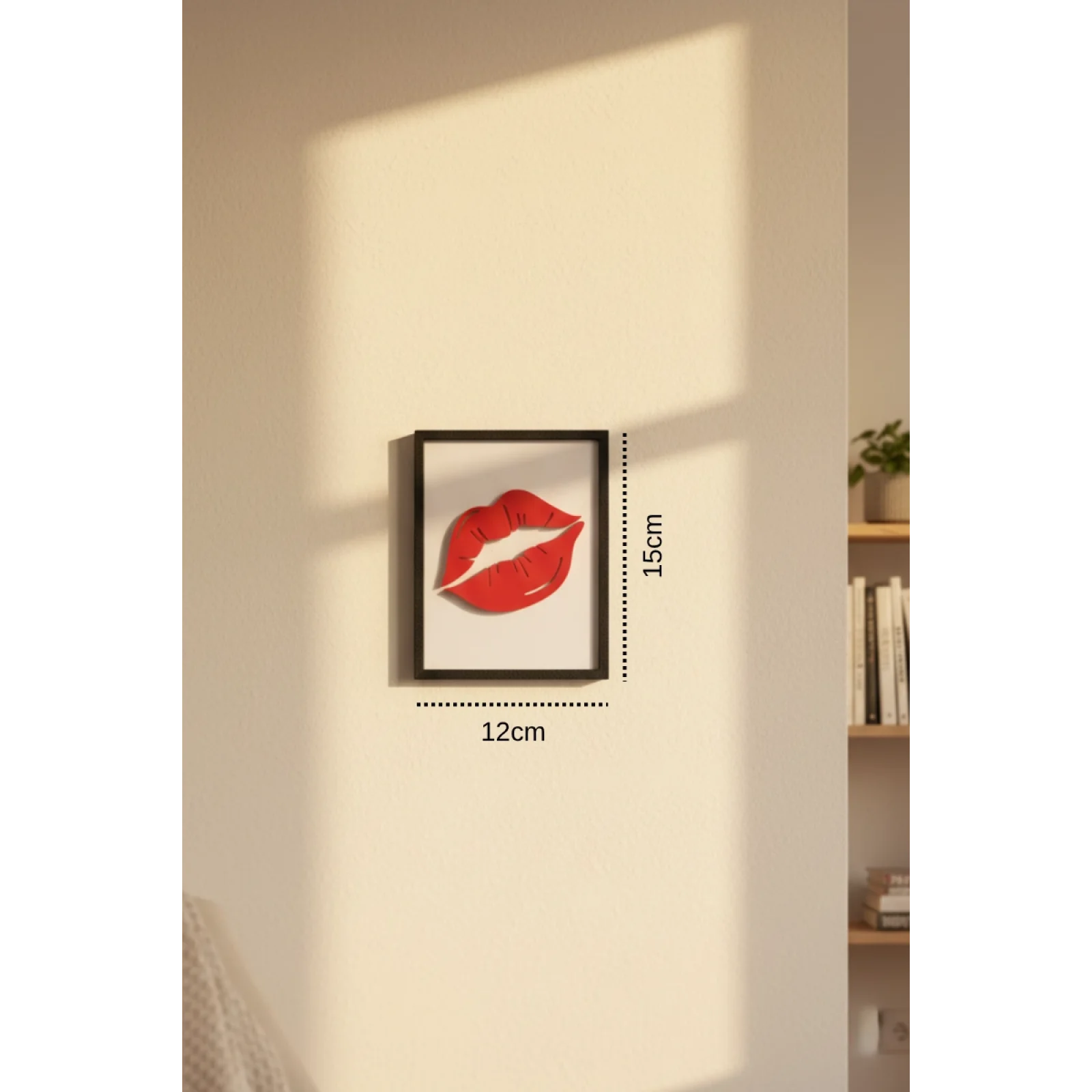 Minimal Dudak Tablo 12x15 cm | Dekoratif Duvar Süsü | Modern Kırmızı Lips Emoji Tablo | Estetik Ev & Ofis Dekoru
