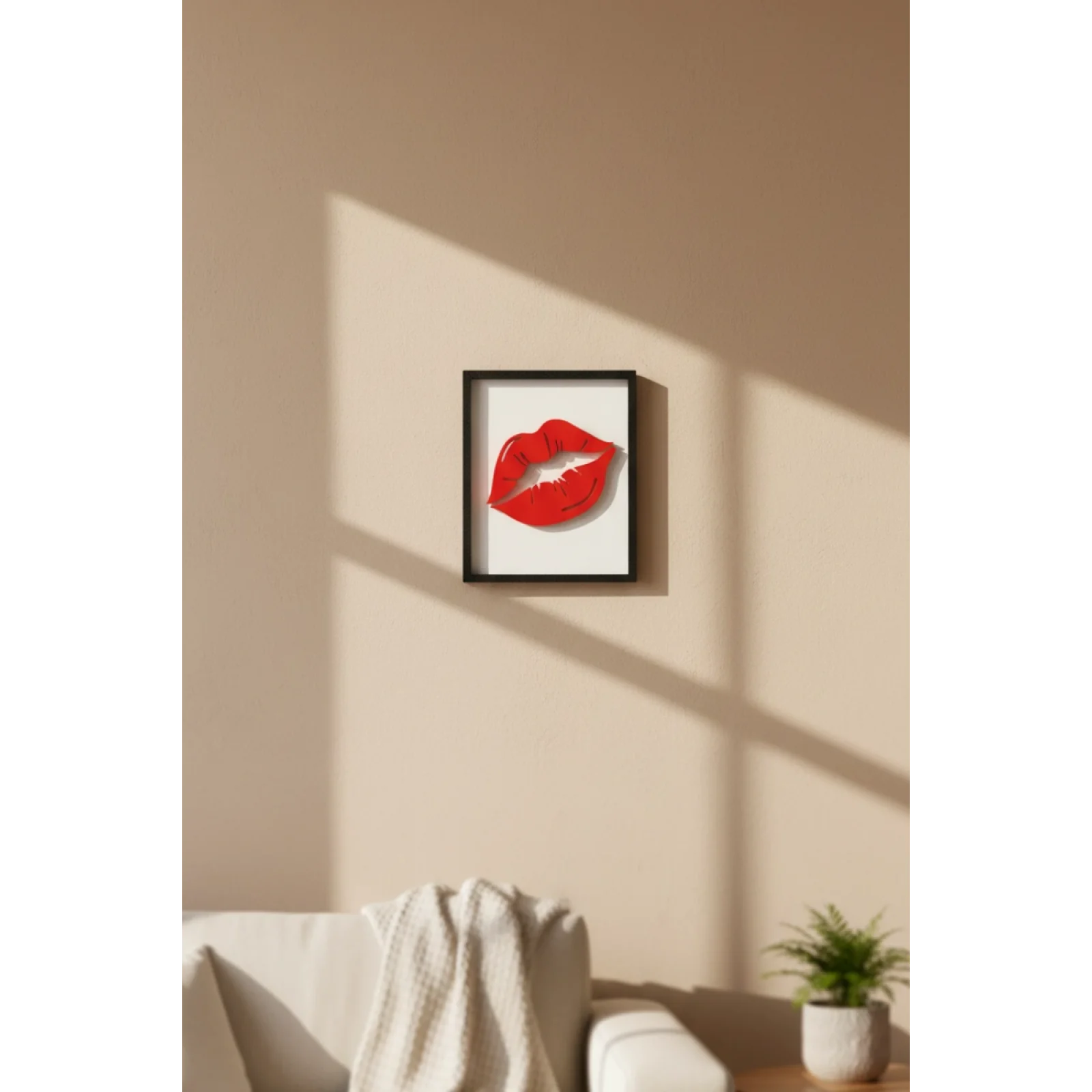 Minimal Dudak Tablo 12x15 cm | Dekoratif Duvar Süsü | Modern Kırmızı Lips Emoji Tablo | Estetik Ev & Ofis Dekoru