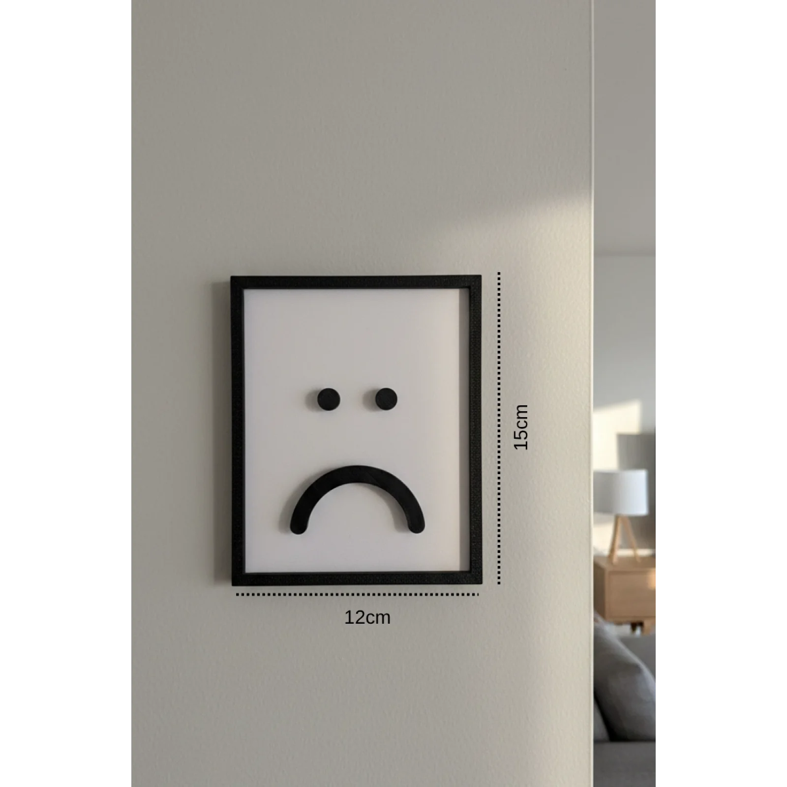 Minimal Üzgün Surat Tablo 12x15 cm | Dekoratif Duvar Süsü | Modern Emoji Tablo | Ev & Ofis Dekorasyonu