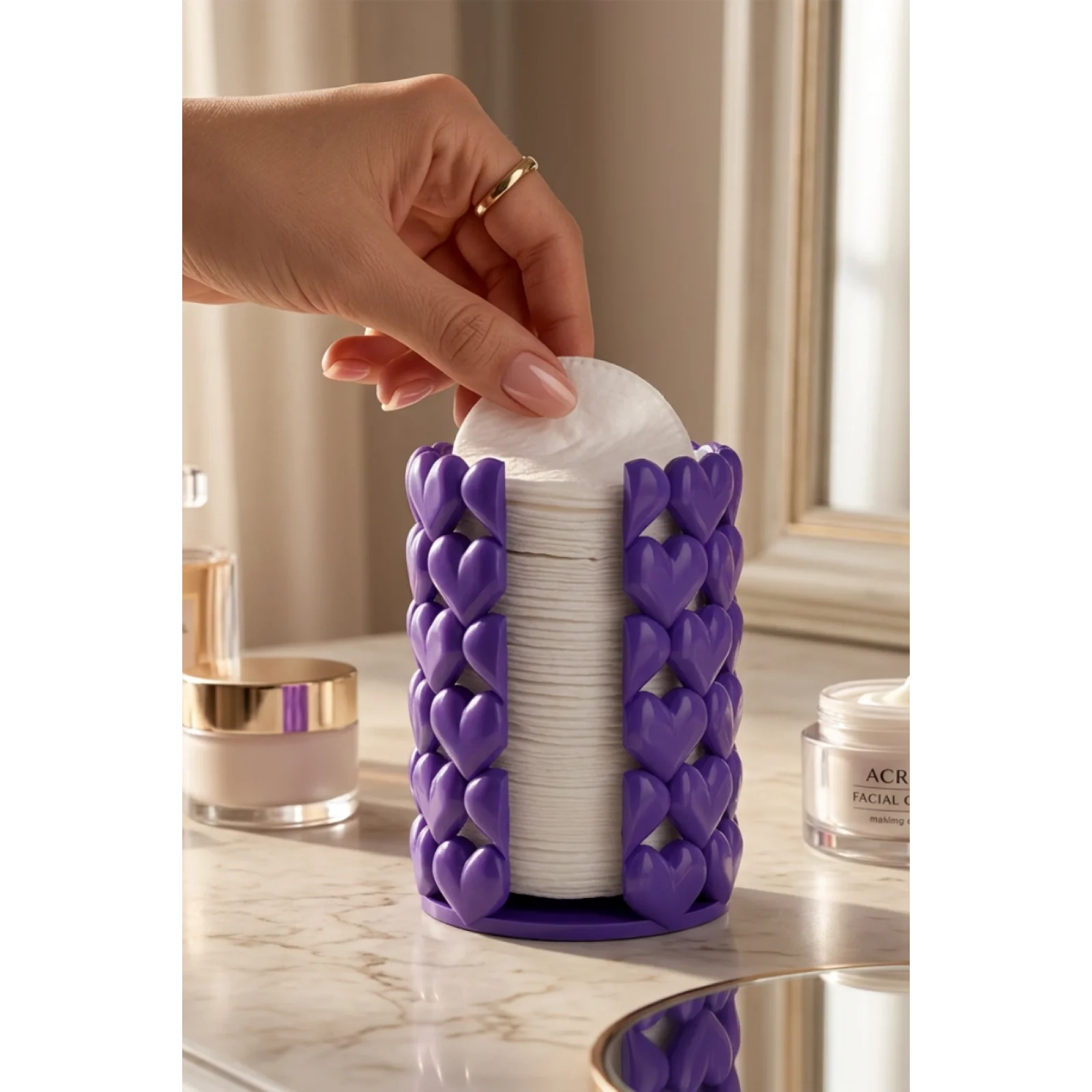 Kalpli Makyaj Temizleme Pamuğu Kabı Plastik Pamukluk Organizer 10 cm Kozmetik Düzenleyici