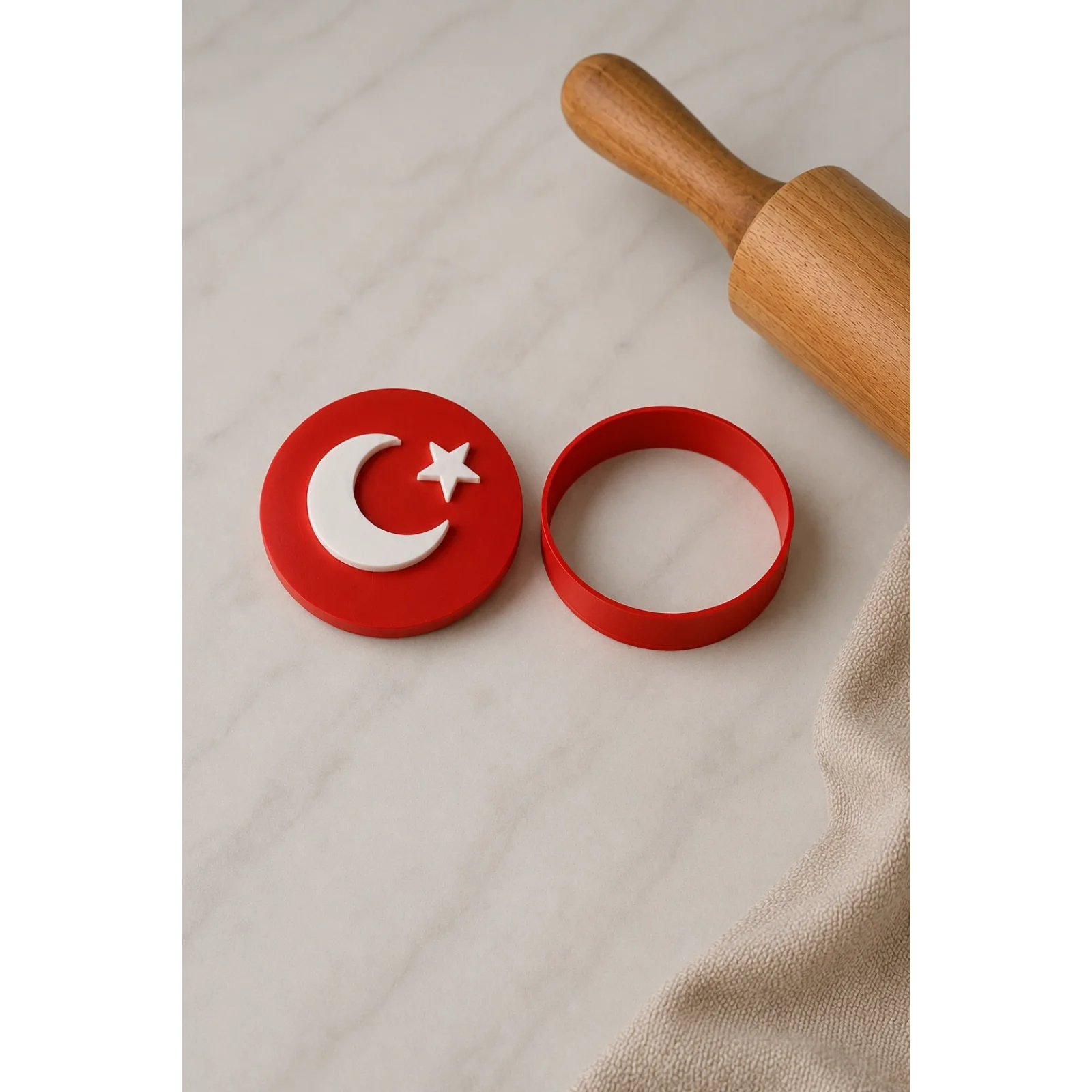Türk Bayrağı Kurabiye Kalıbı 6 cm Plastik Ay Yıldız Damga Seti Şeker Hamuru Bisküvi Kalıbı