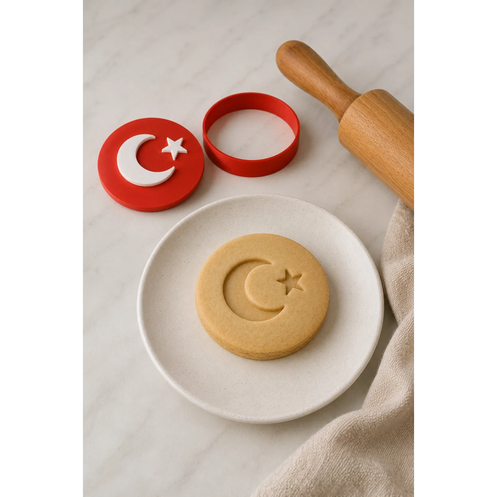 Türk Bayrağı Kurabiye Kalıbı 6 cm Plastik Ay Yıldız Damga Seti Şeker Hamuru Bisküvi Kalıbı
