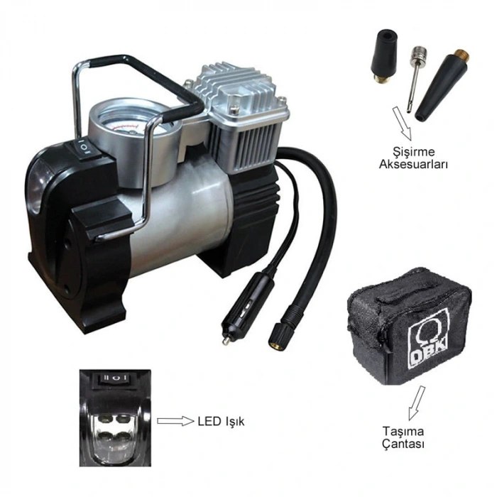 Dbk Ac 1350 Mini Hava Kompresörü 12V DC Araç Lastik Teker Hava Pompası